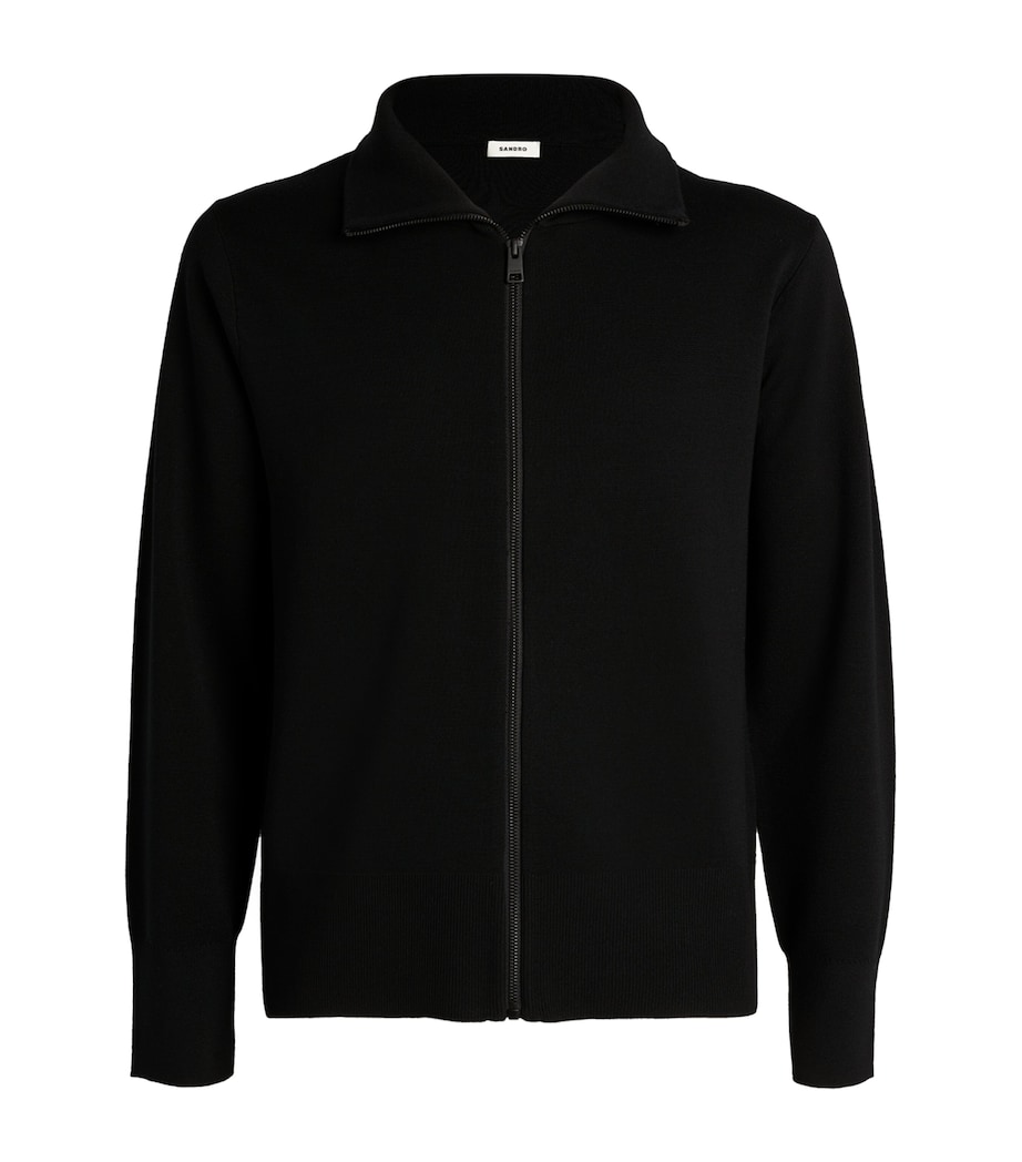 Wool Zip-Up Cardigan BLACK Image 1