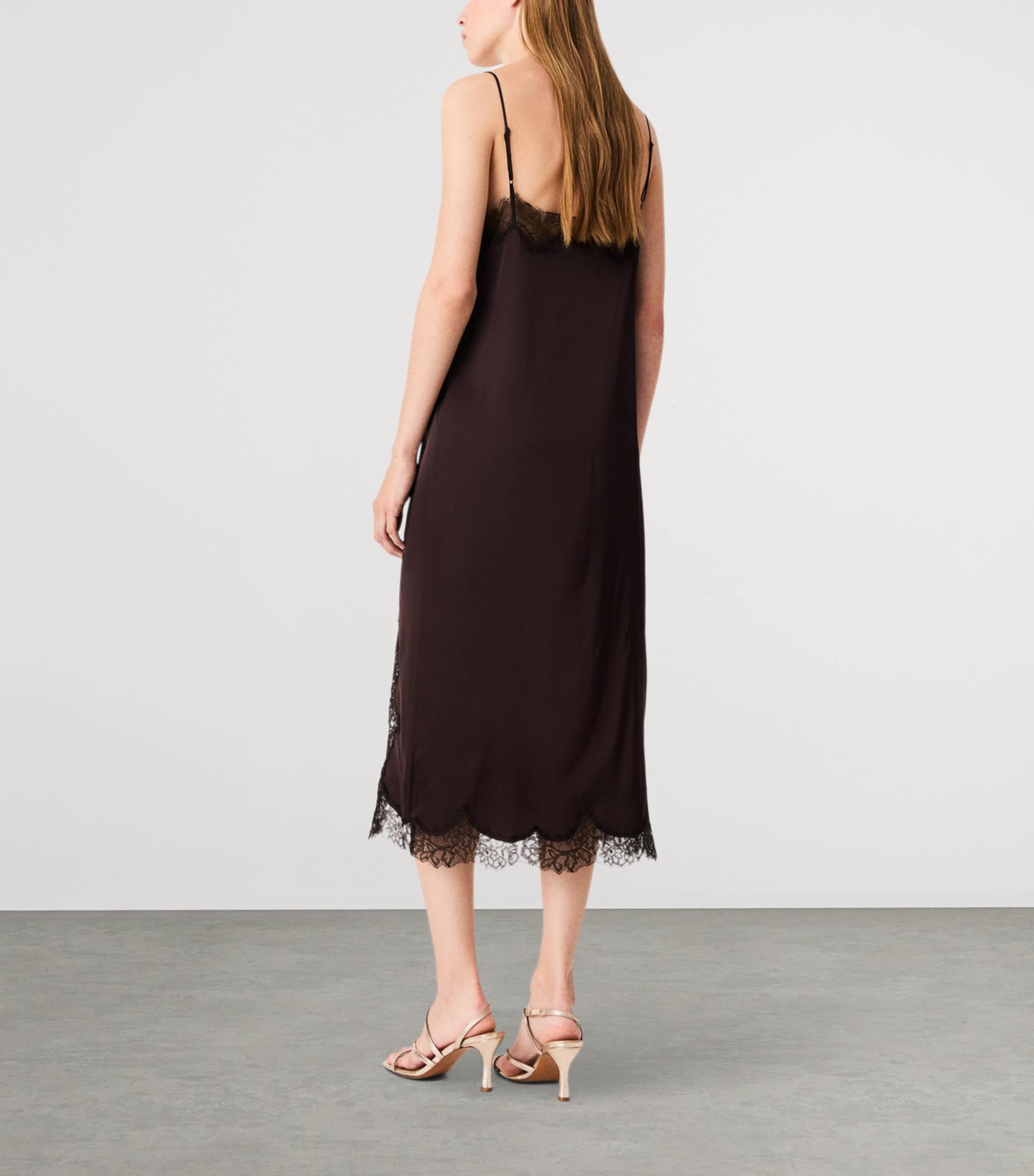 Maje Womens Lace-Trim Midi Dress Dark Brown Image 4