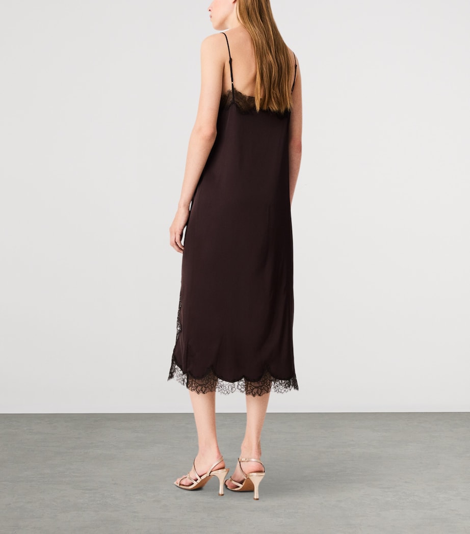 Maje Womens Lace-Trim Midi Dress Dark Brown Image 4