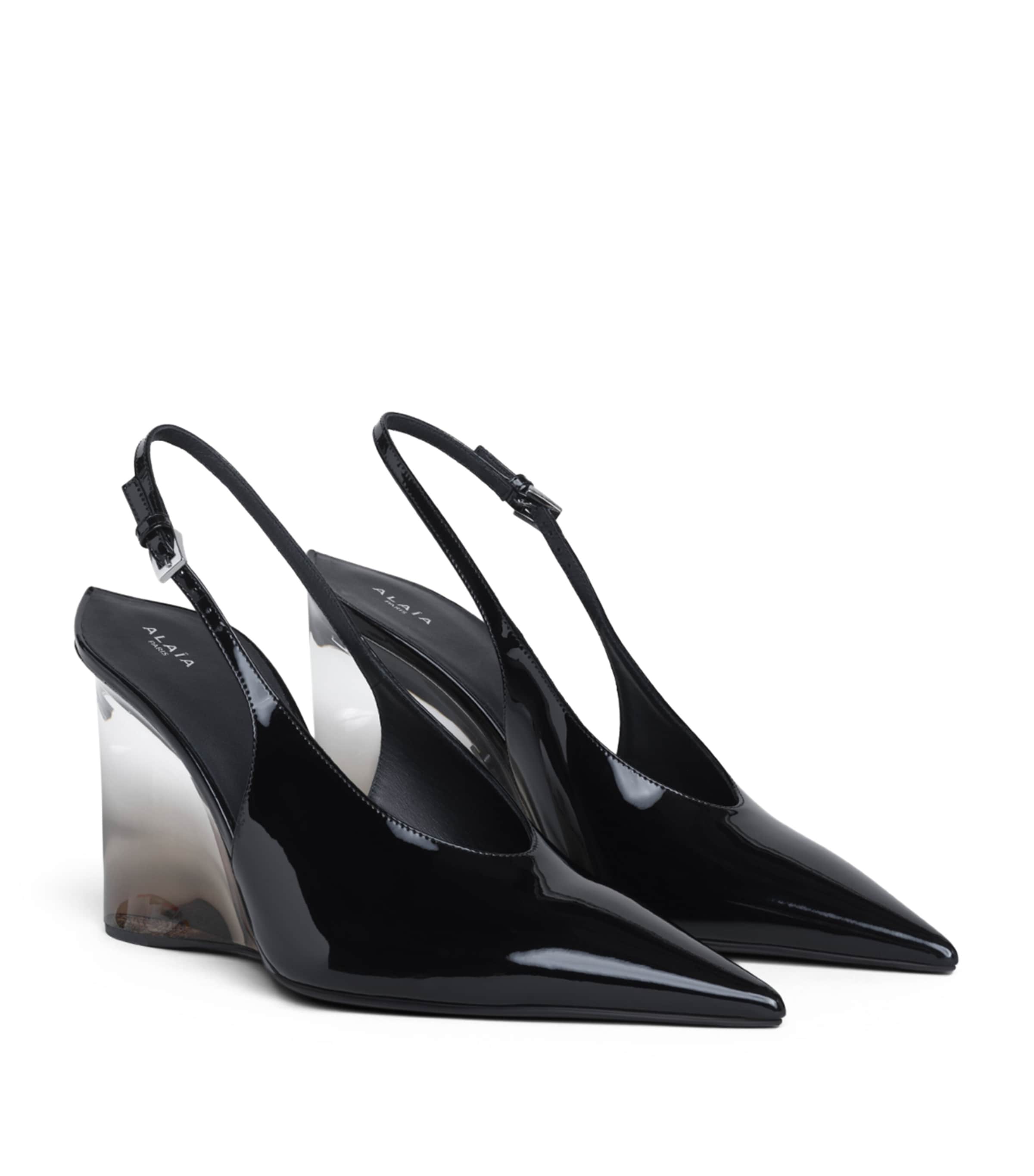 Alaïa Patent Leather Invisible Wedge Slingback Pumps 90 Black Image 2