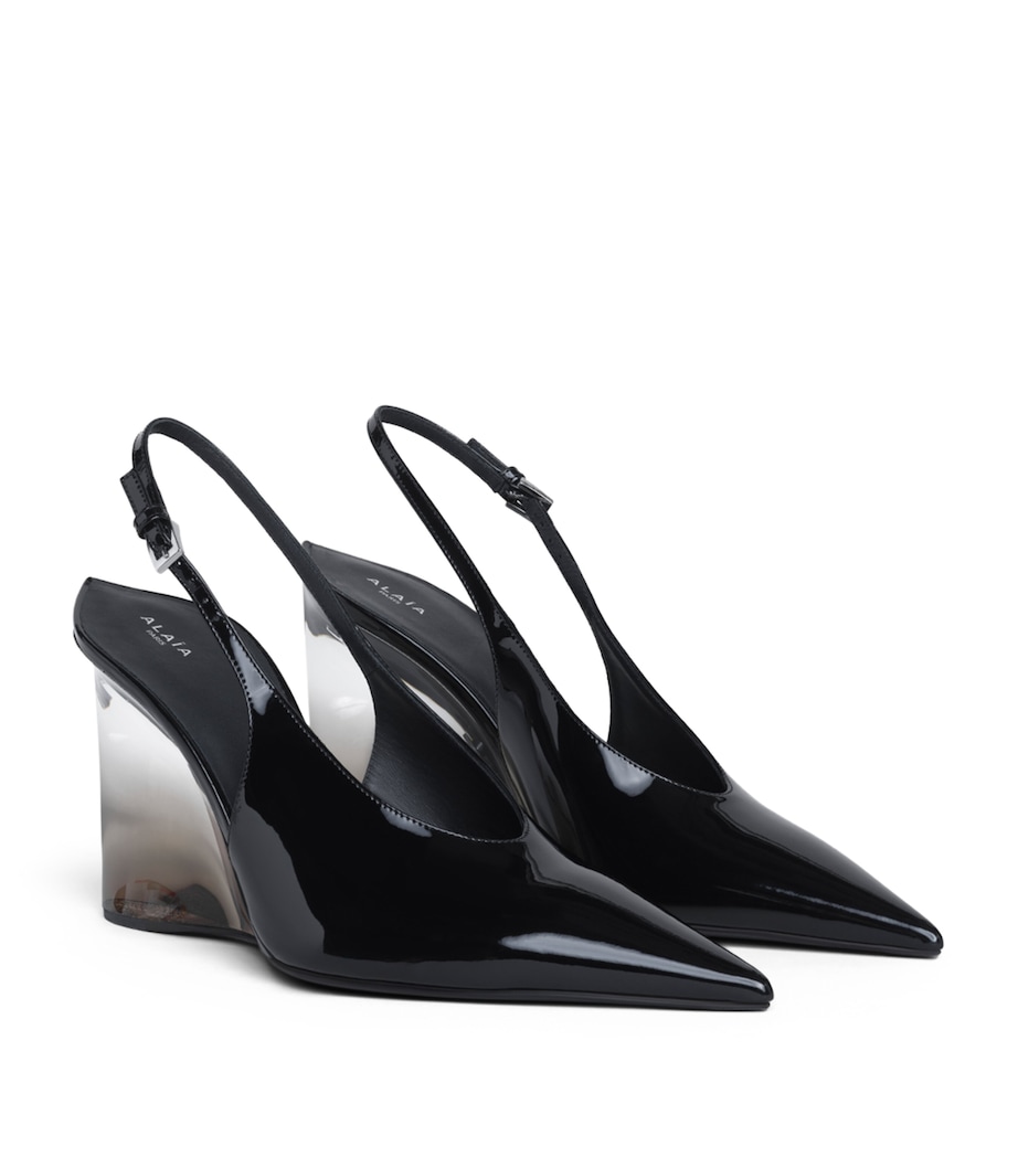 Alaïa Patent Leather Invisible Wedge Slingback Pumps 90 Black Image 2