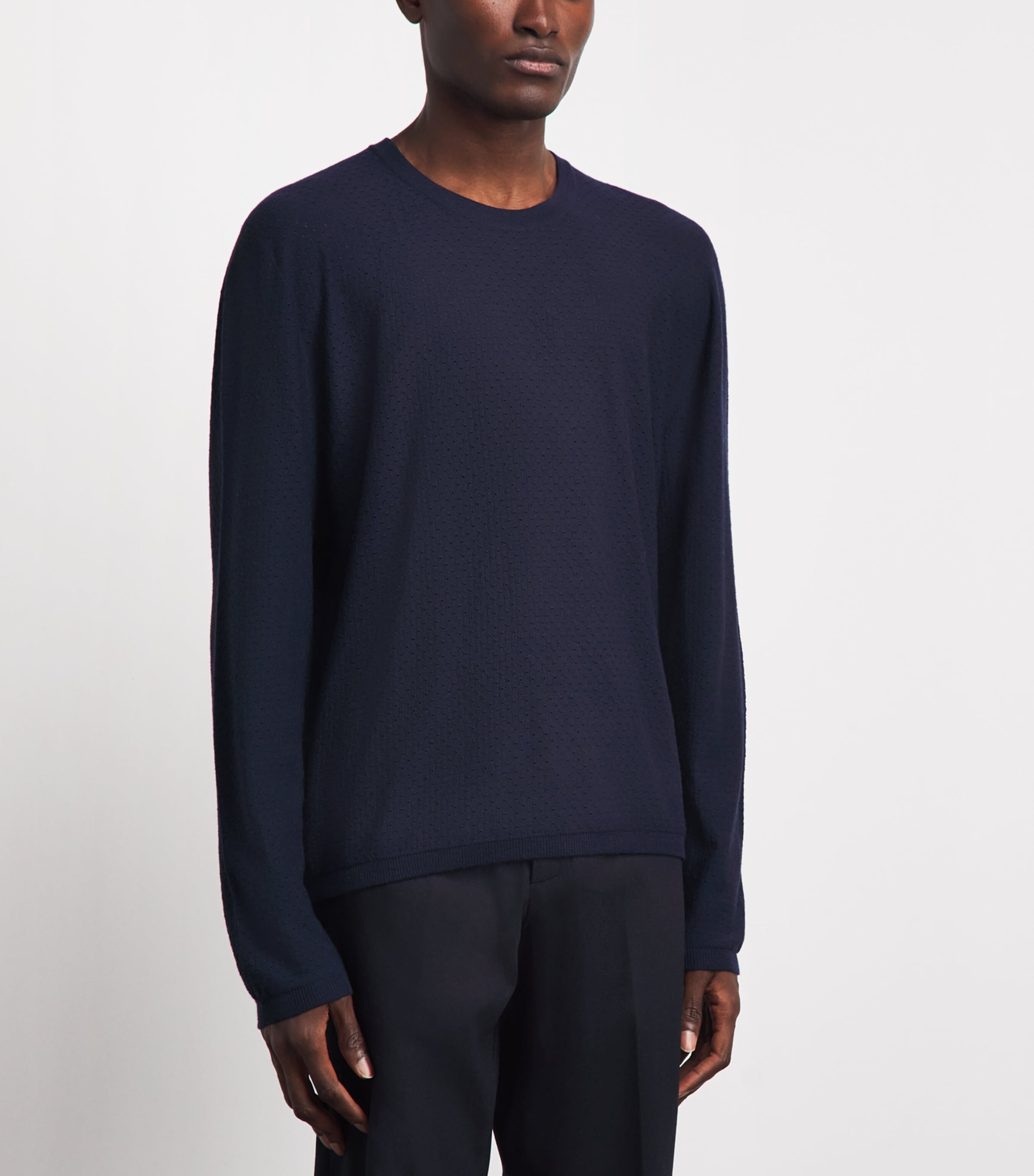 Johnstons Of Elgin Mens Superfine Merino Sweater Dark Navy Image 4