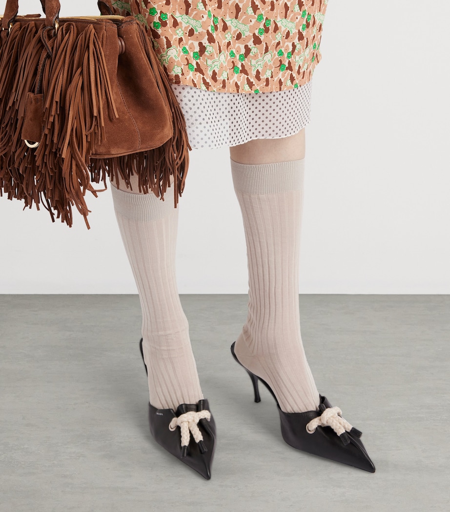 Nappa Leather Cord-Detail Heeled Mules F0X2Z Image 3