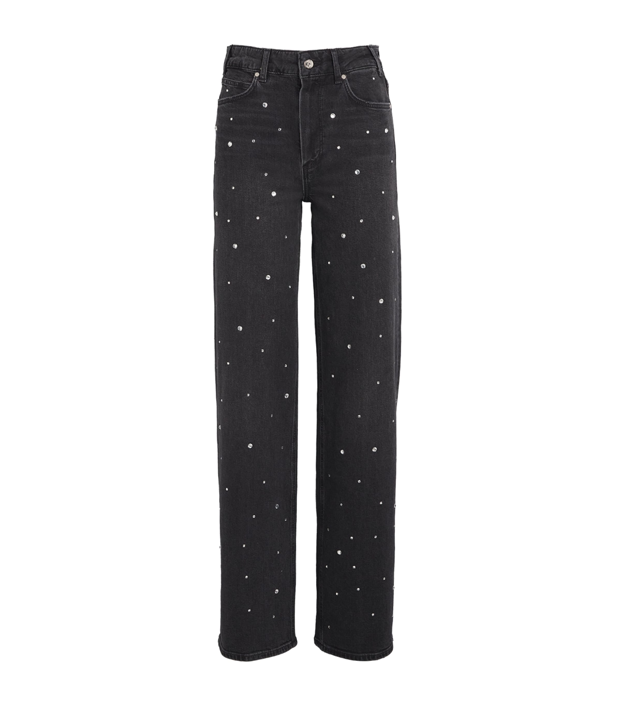 Paige Embellished Sasha Wide-leg Jeans In Black