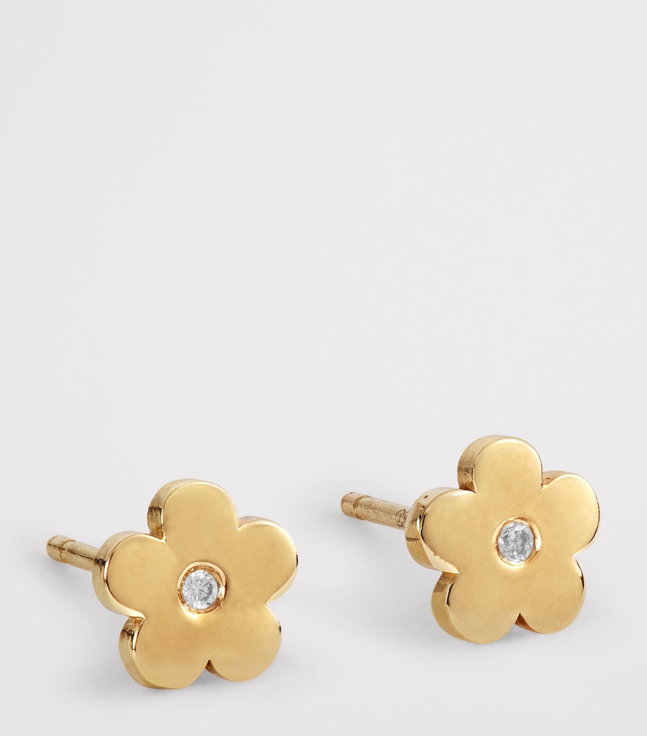 Yellow Gold and Diamond Flower Stud Earrings YELLOW GOLD Image 3