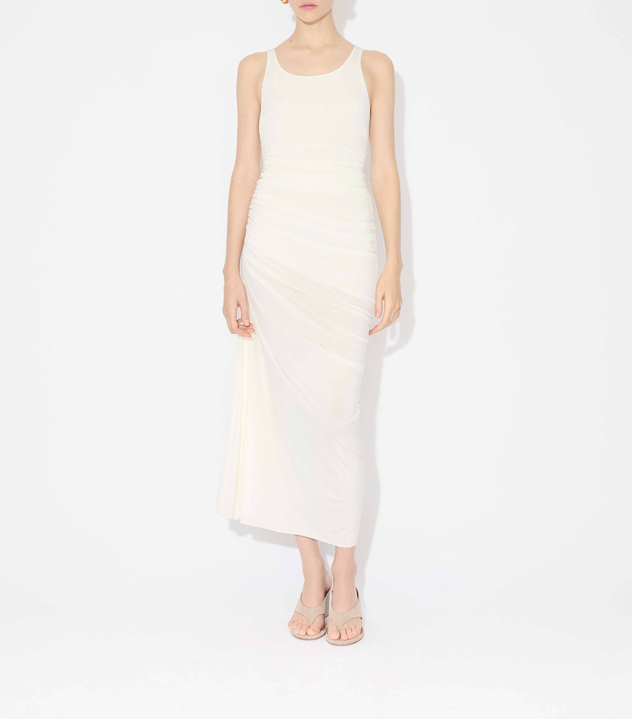 Asymmetric Gathered Maxi Dress BLANC Image 2