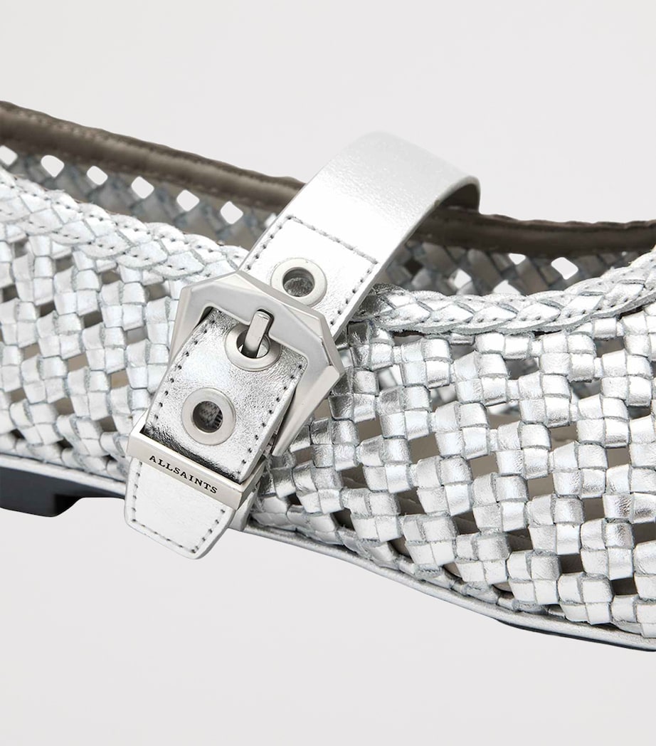 AllSaints Woven Leather Sabine Ballet Flats Silver Image 6