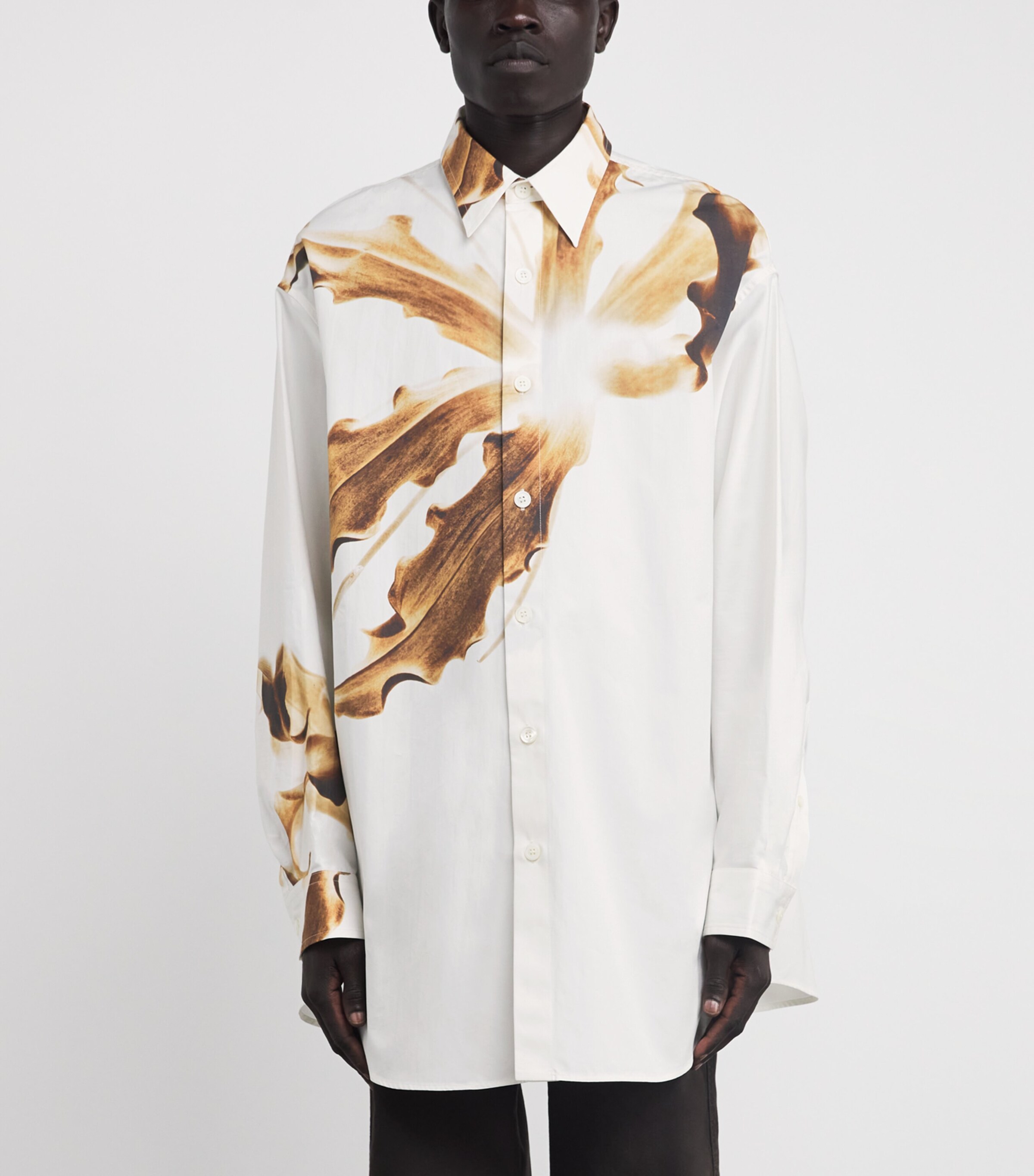 Cotton Placed Flame Lily Shirt TAN Image 3