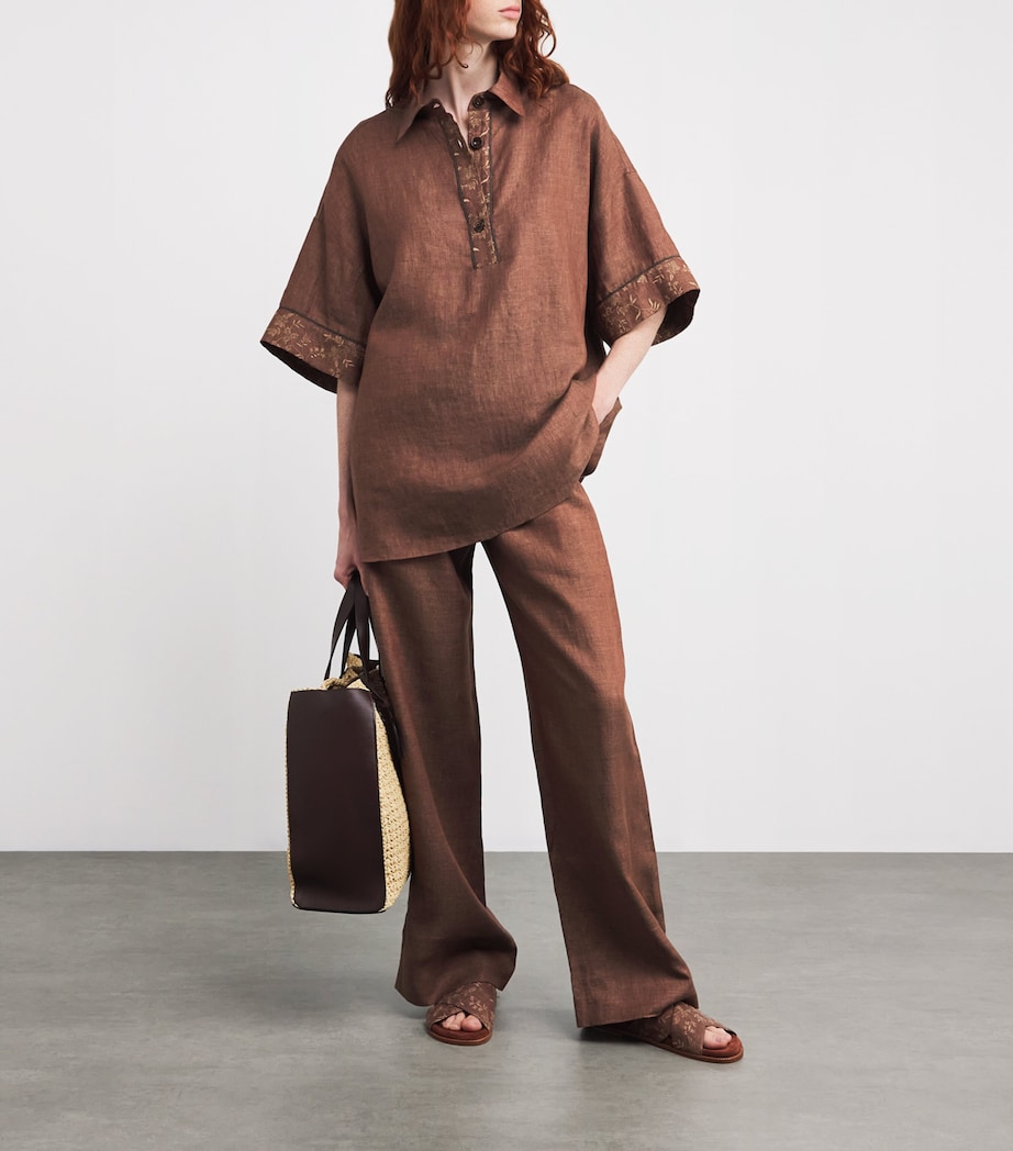 x Harrods Linen Embroidered Collared Shirt VICUNA Image 2