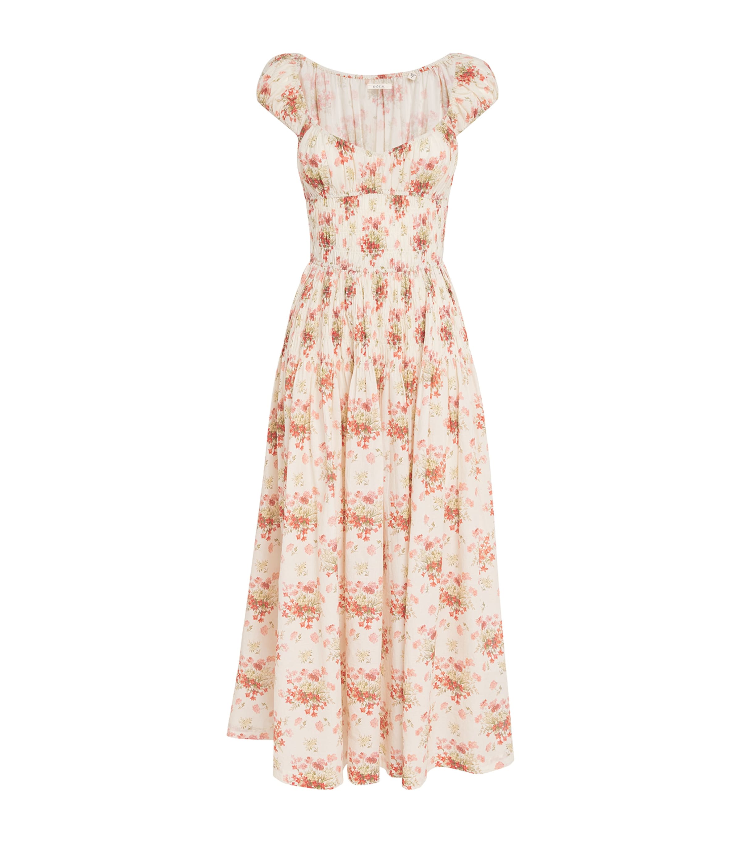 DÔEN Womens Organic Cotton Quinette Midi Dress Ivory Lantana Floral Image 1