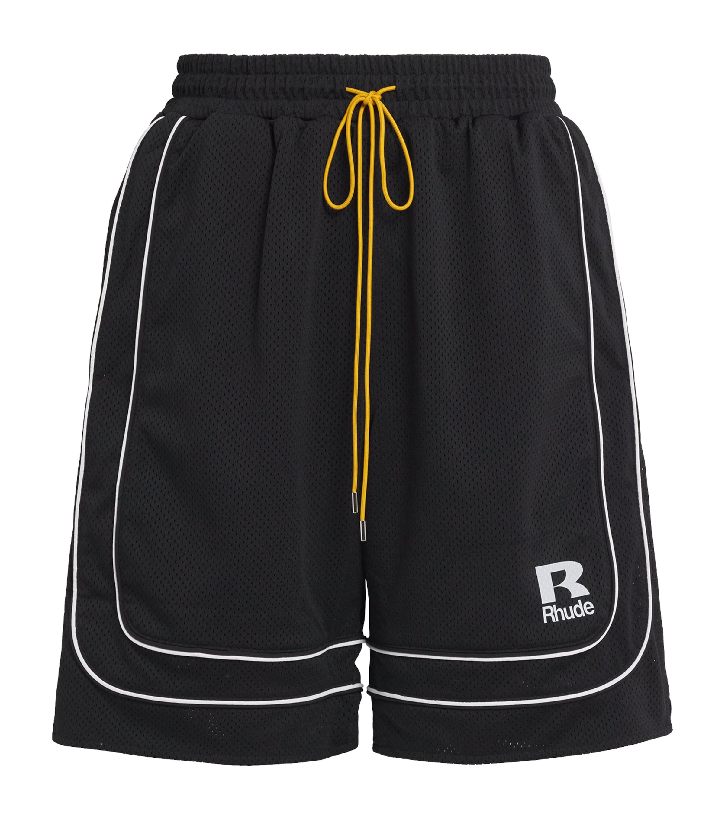 Rhude Mens Mesh Basketball Shorts Black / White Image 1