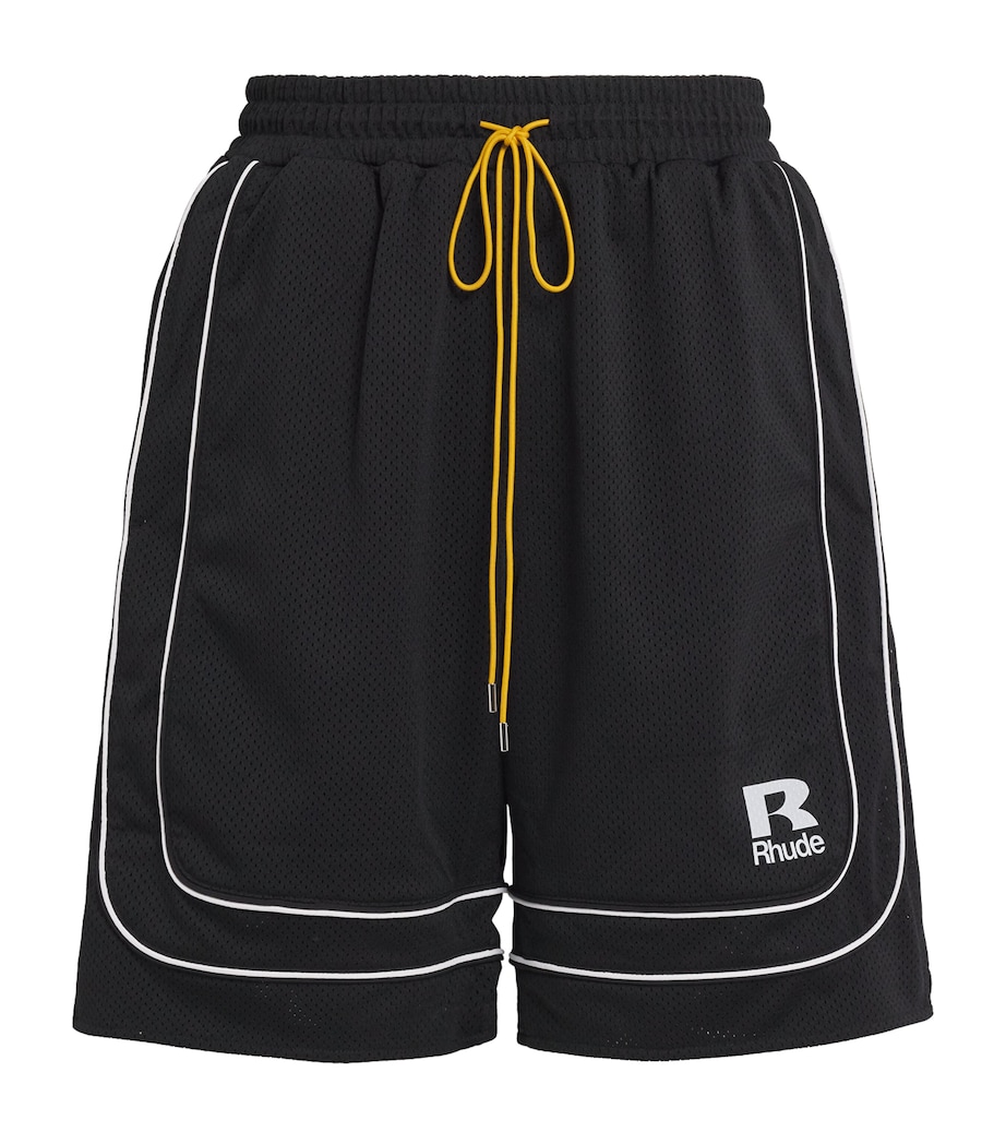 Rhude Mens Mesh Basketball Shorts Black / White Image 1