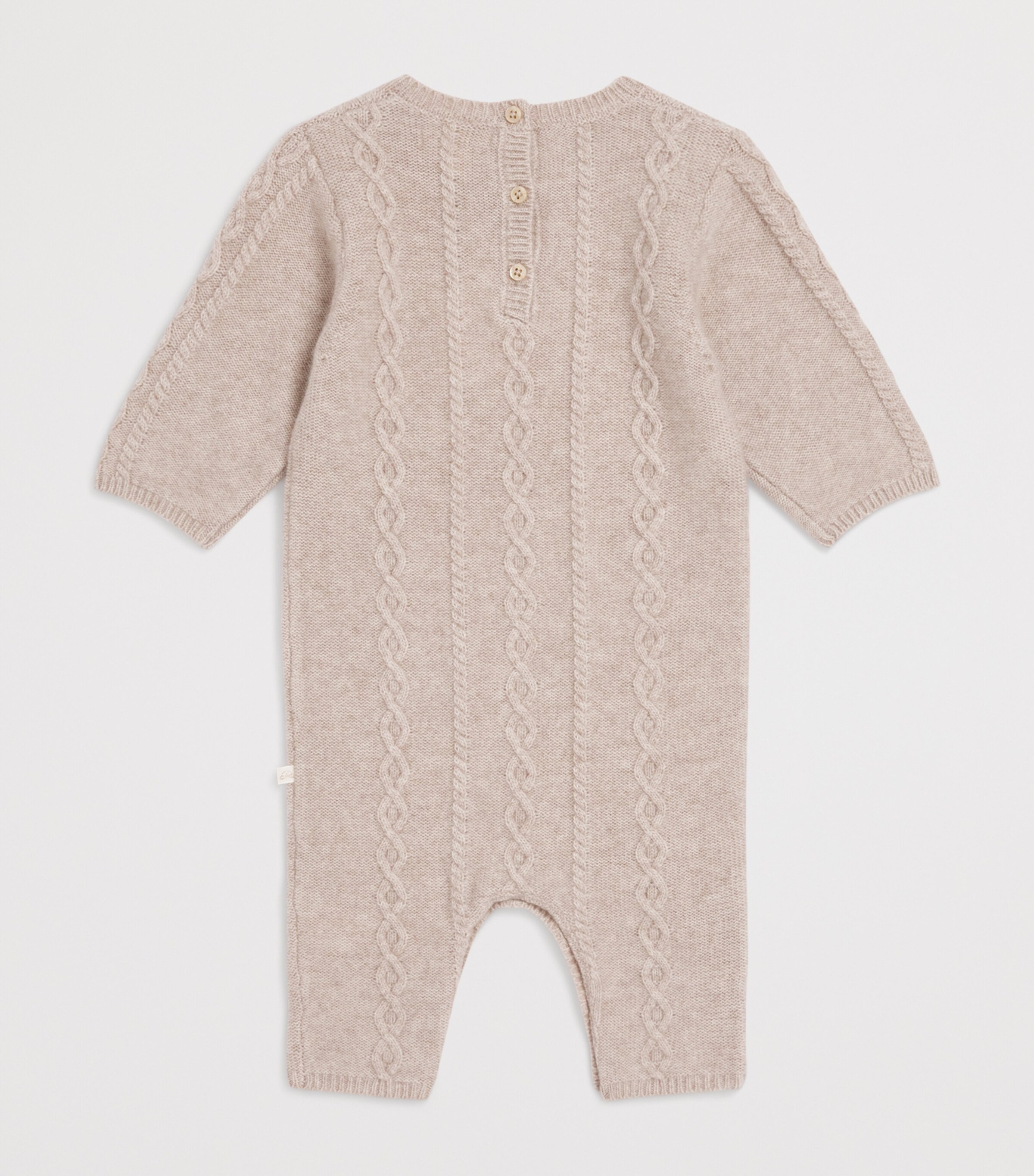 Wool-Cashmere Cable-Knit Bowie Playsuit (3-18 Months) OAT BROWN Image 2