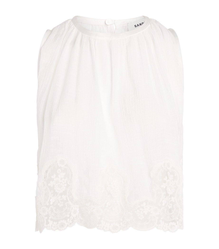 Sandro Paris Womens Broderie Anglaise Crop Top White Image 1