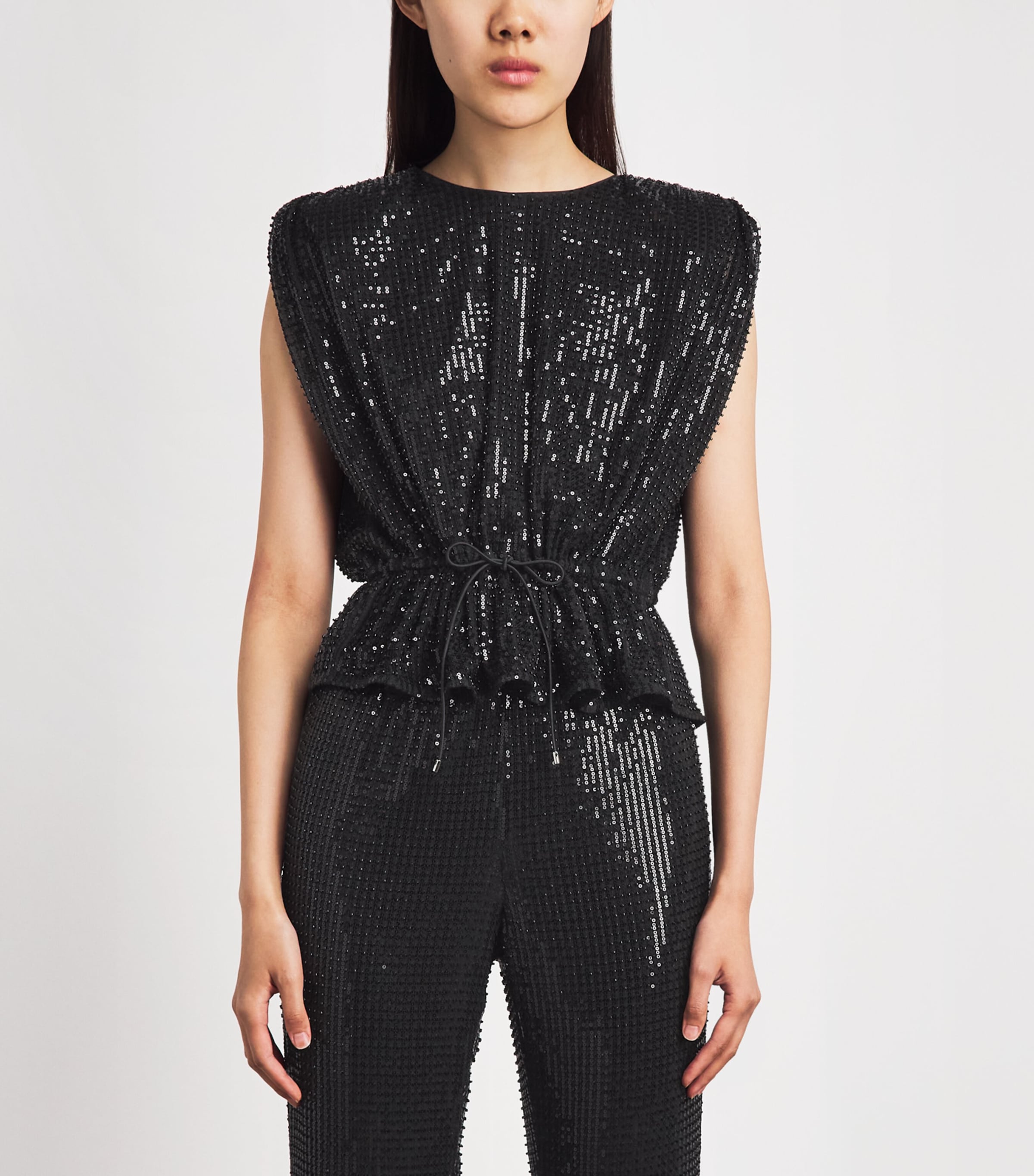 Toccin Womens Sequin Drawstring Talon Top Jet Image 4