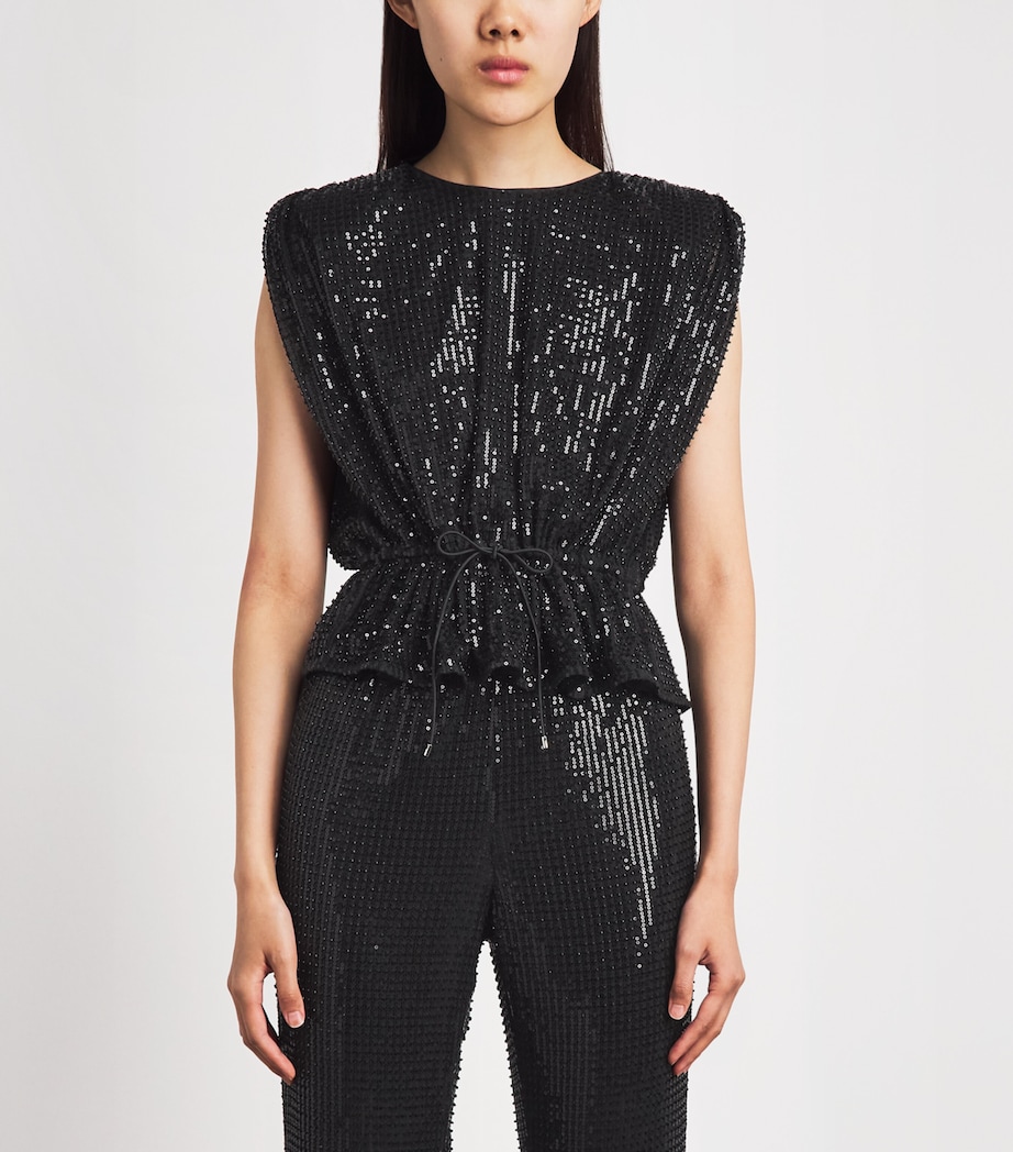 Toccin Womens Sequin Drawstring Talon Top Jet Image 4