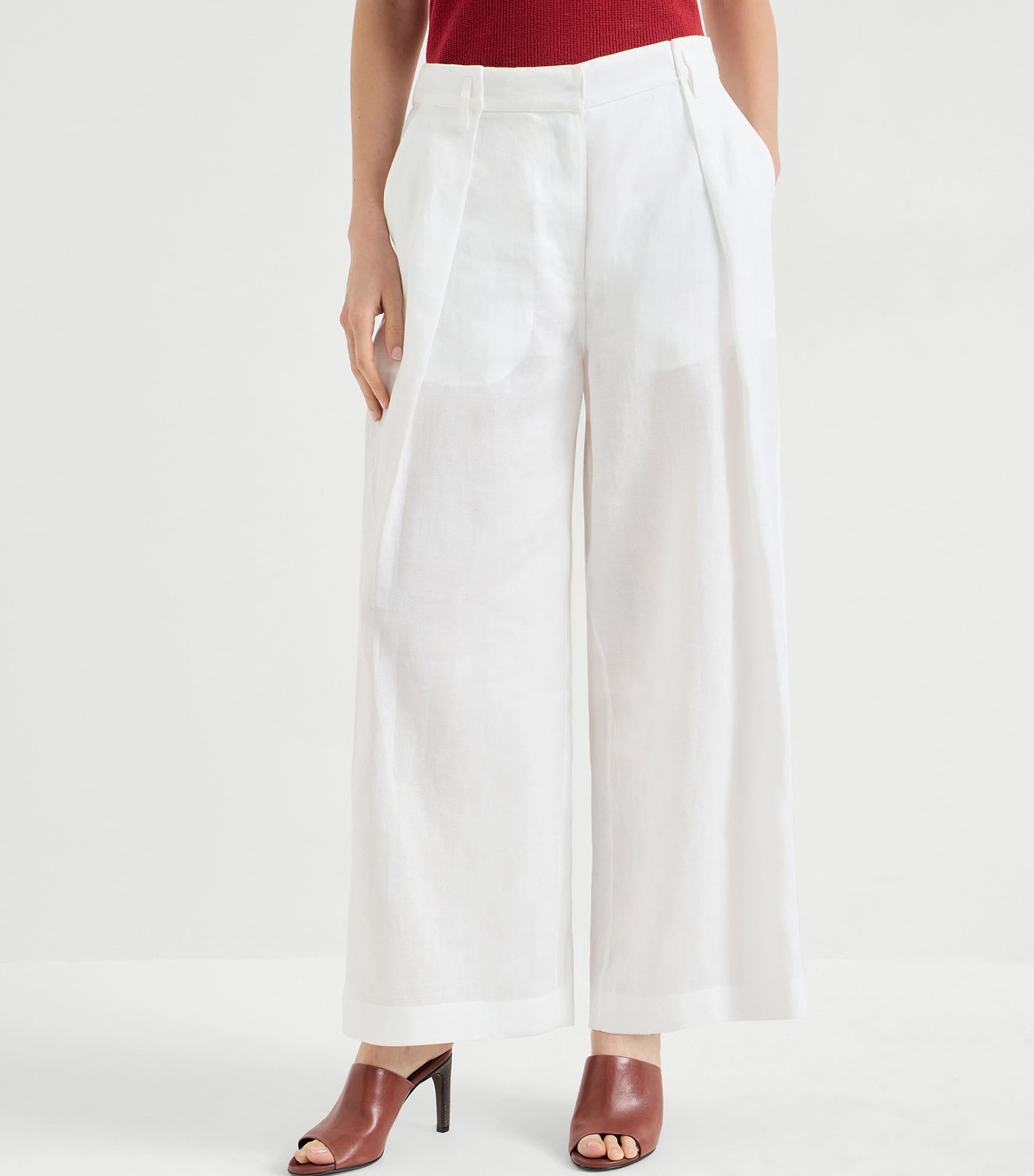 Brunello Cucinelli Womens Cotton Pleated Wide-Leg Trousers Image 3