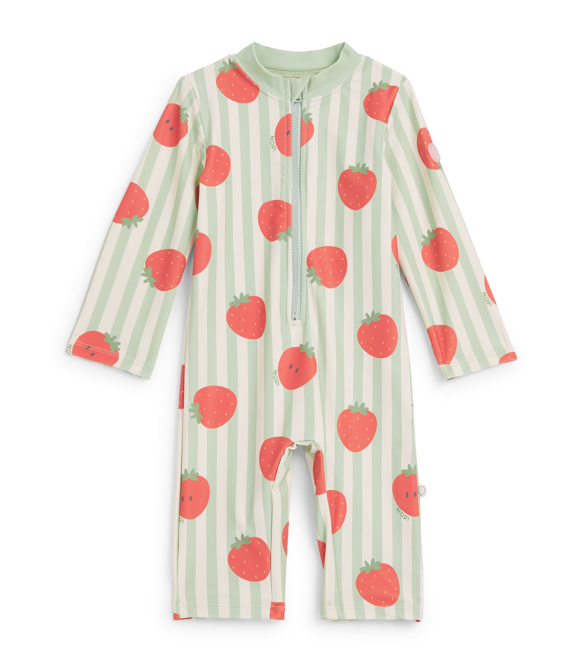 MORI Strawberry Print Sunsafe Swimsuit (0-24 Months) Strwbry & Grn Stripe Image 1