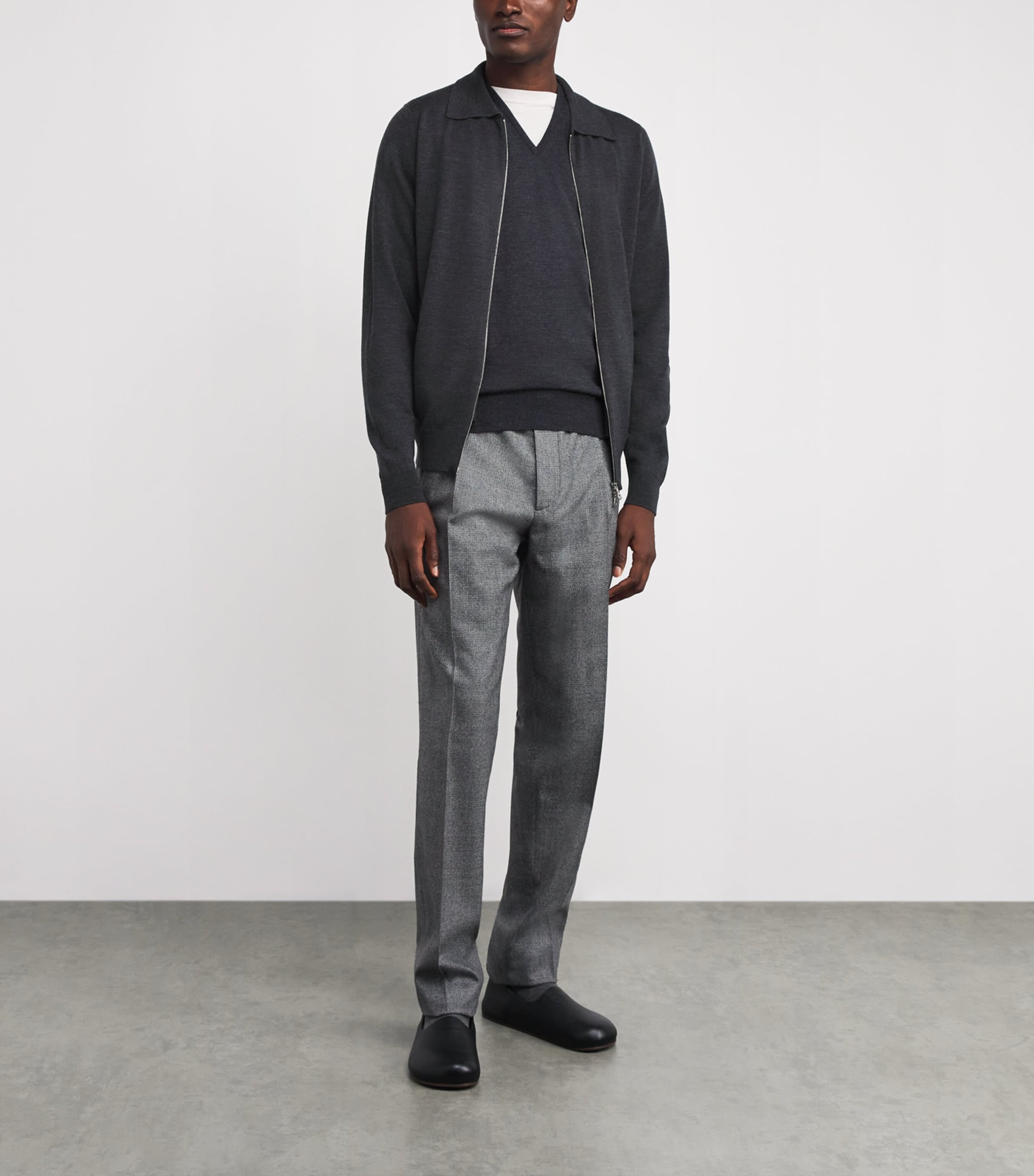 John Smedley Mens Merino Wool Hybrid Overshirt Charcoal Image 2