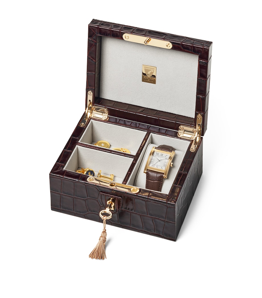 Leather Croc-Embossed Watch & Cufflinks Box AMAZONBROWN Image 4