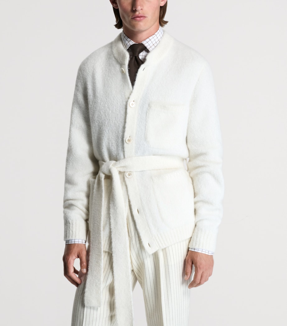 Dunhill Mens Cashmere-Blend Belted Cardigan White Image 4