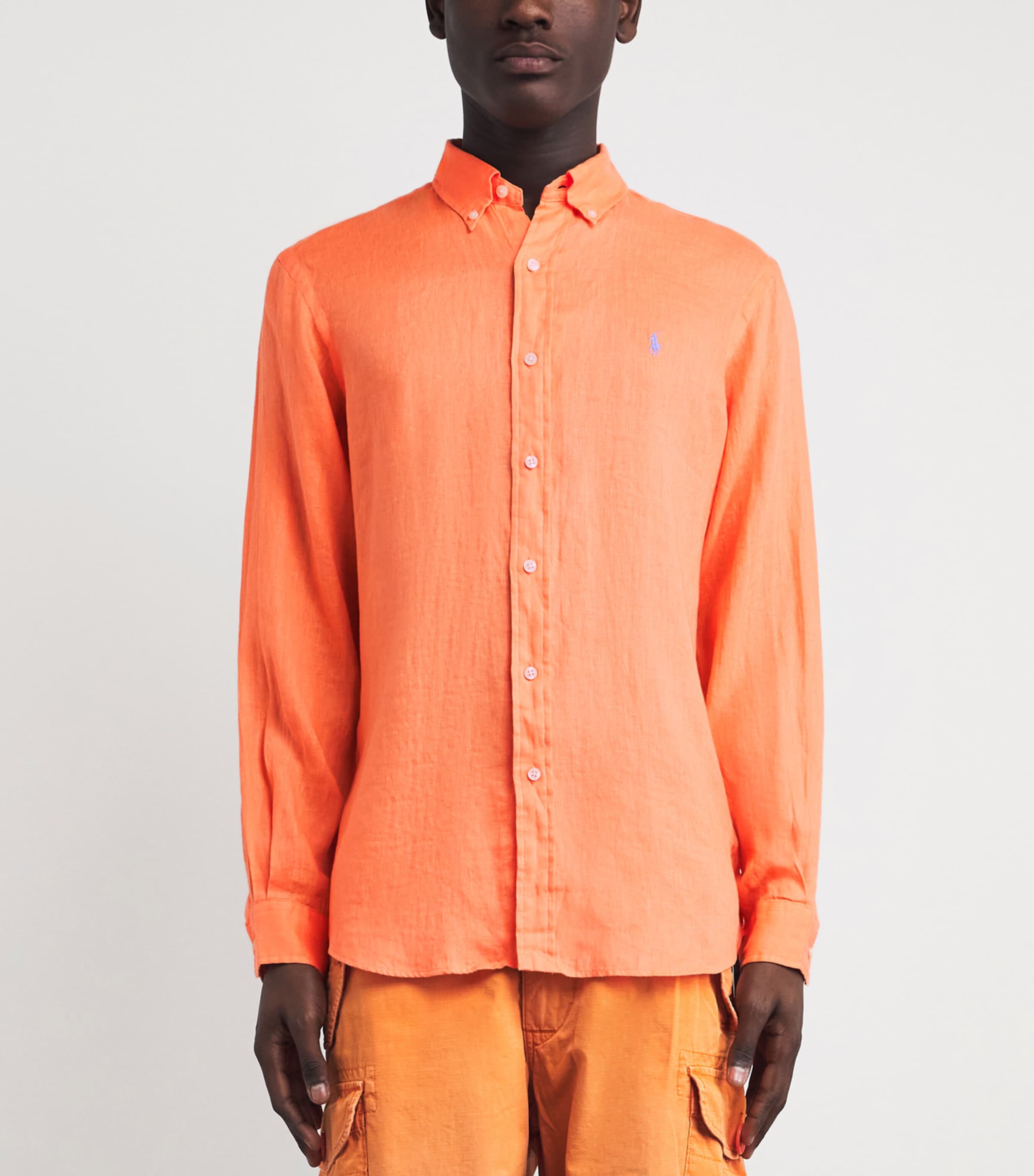 Polo Ralph Lauren Mens Linen Custom-Fit Polo Pony Shirt Pompano Orange Image 4