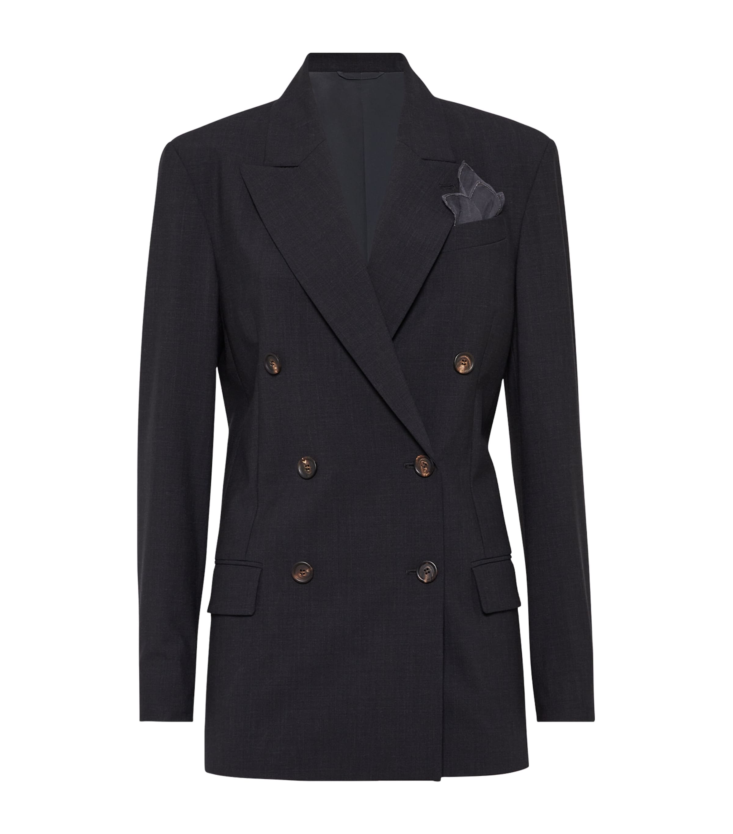 Brunello Cucinelli Virgin Wool-blend Double-breasted Blazer In Black