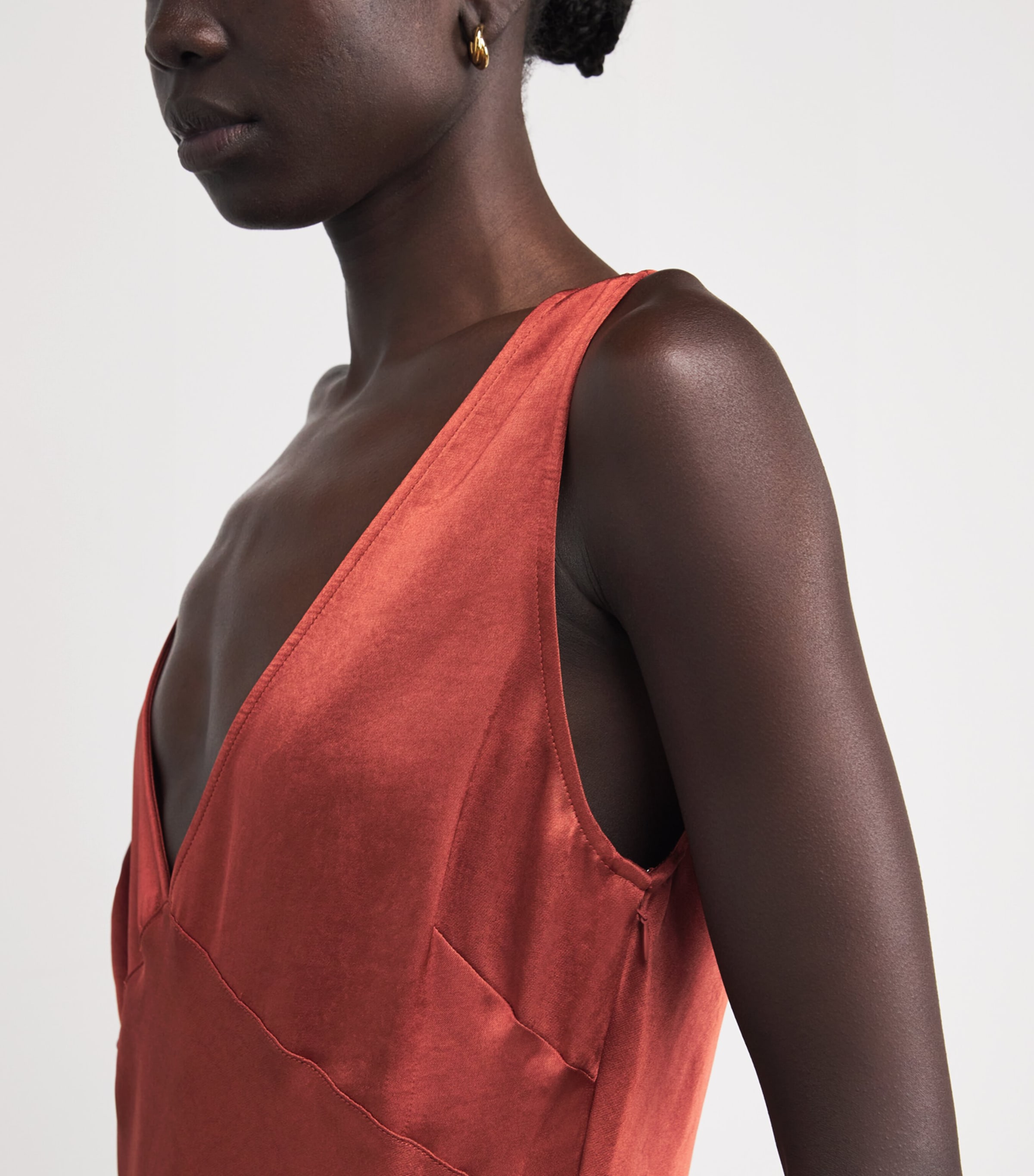 Satin Panelled Midi Dress RUST Image 4