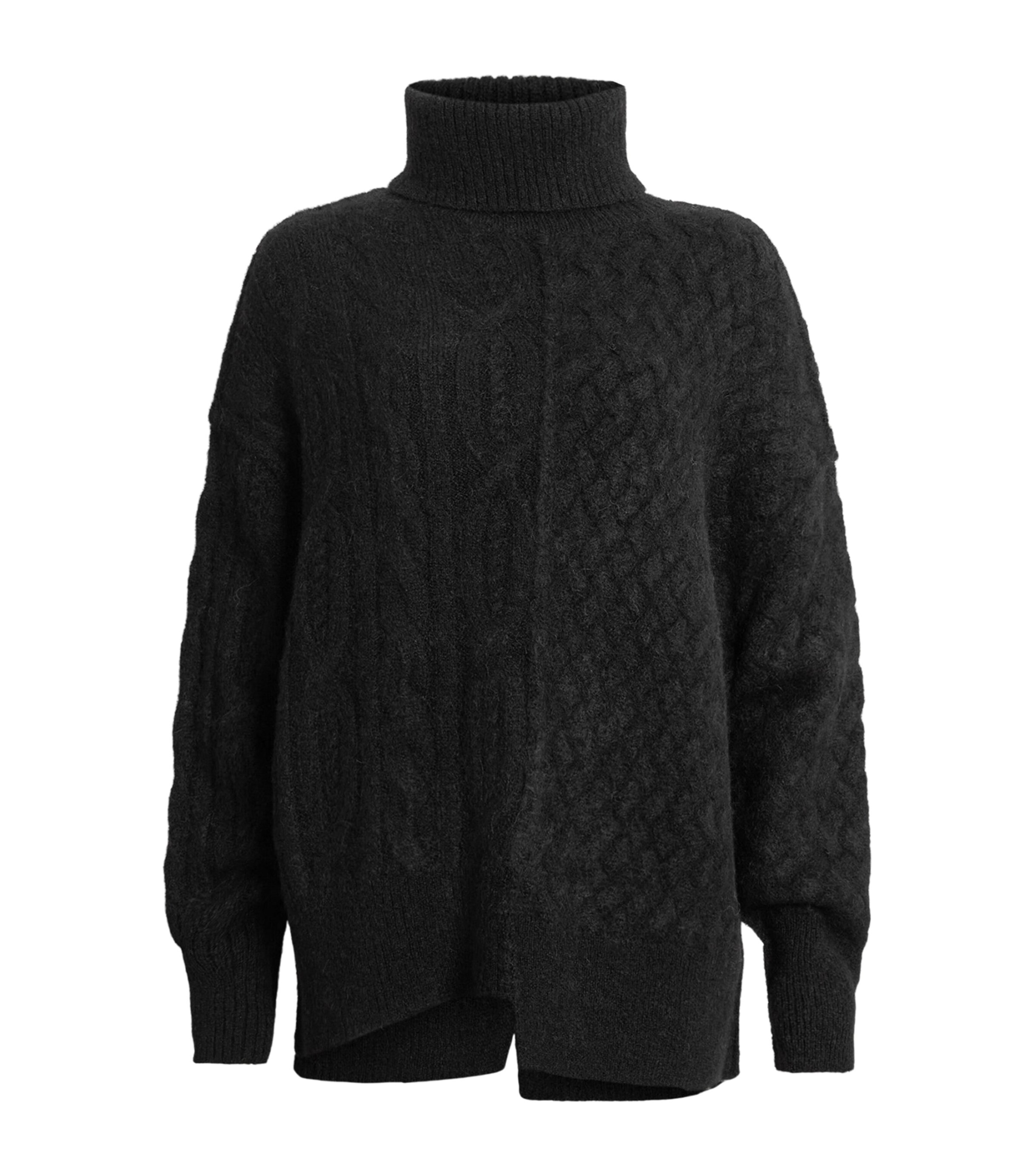 Allsaints Varla Turtleneck Cable Alpaca Blend Sweater In Black