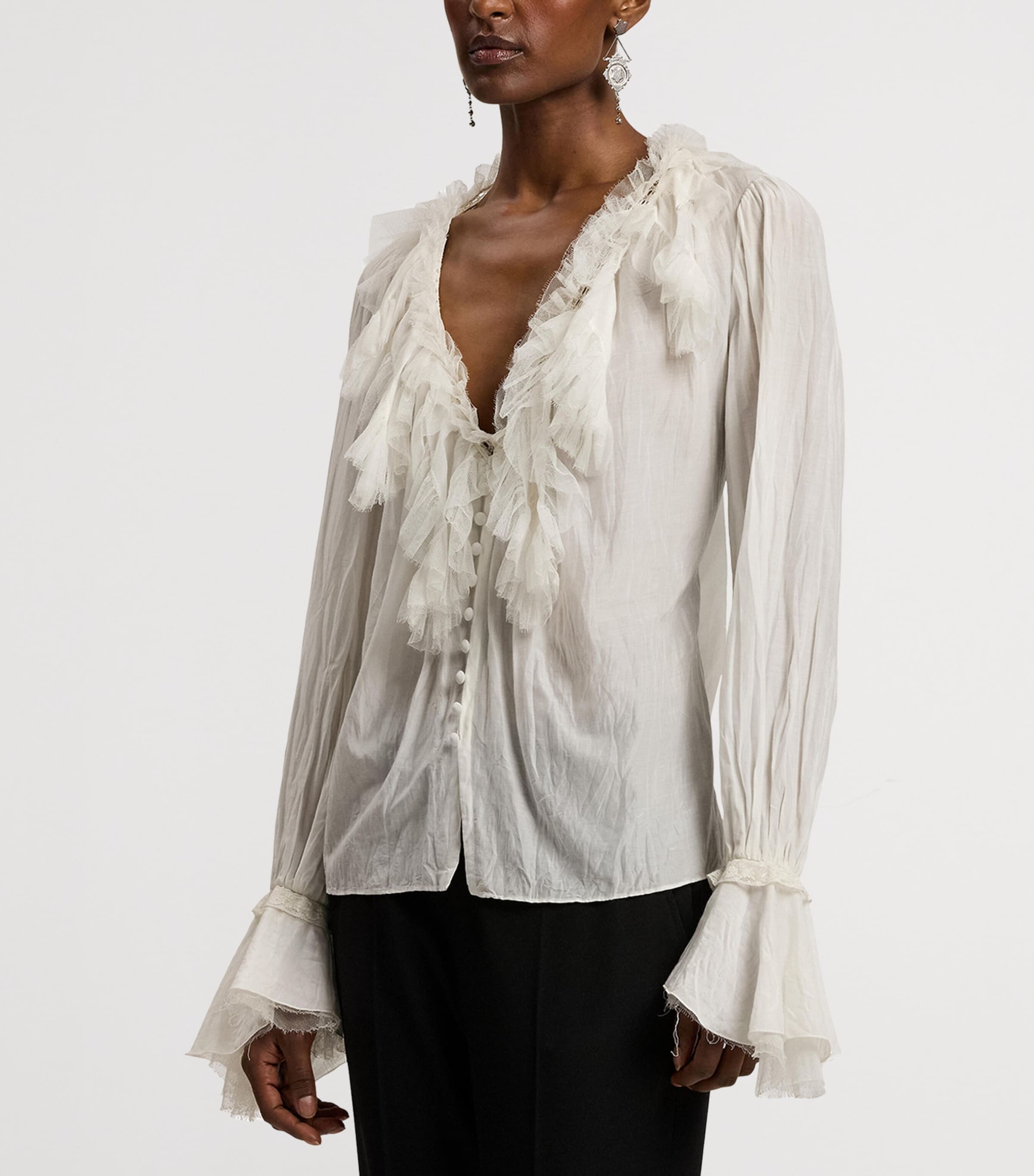 Ralph Lauren Collection Womens Cotton-Silk Kensley Blouse Cream Image 8