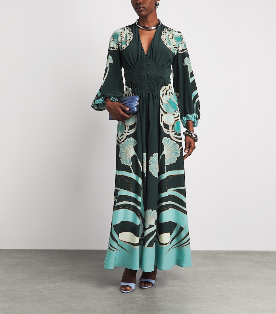 La Doublej Womens Silk Printed Camerino Maxi Dress Tulp Plac Image 2
