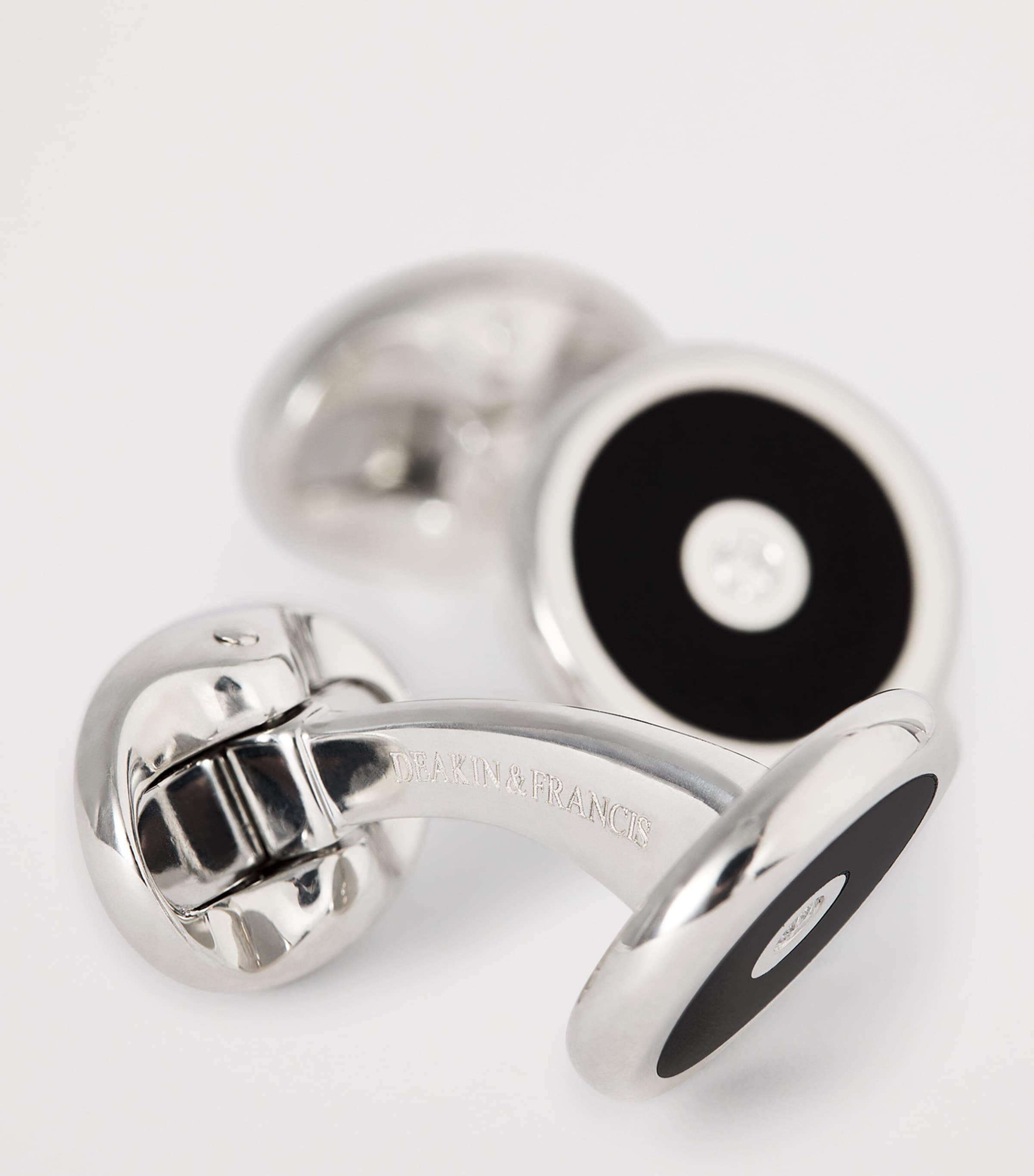 Deakin & Francis Sterling Silver Onyx and Diamond Cufflinks Black Image 4
