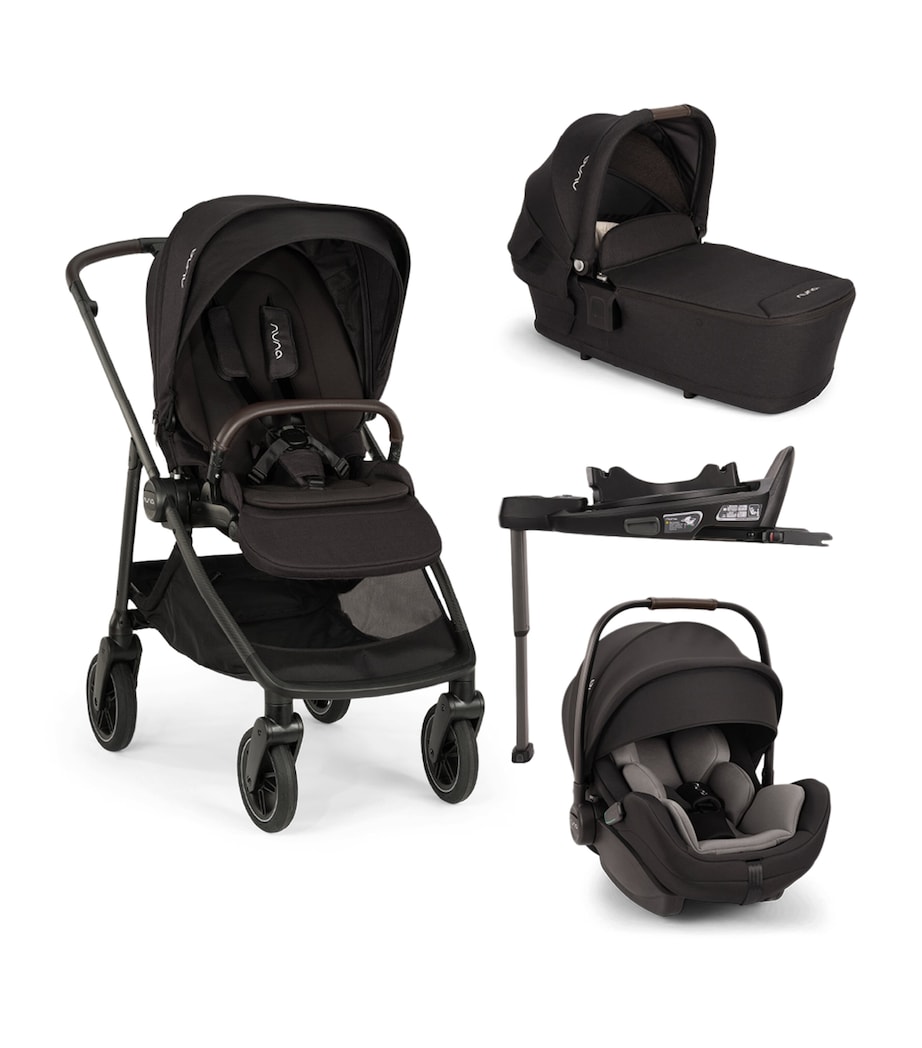 Nuna SWIV Pushchair, LYTL Carry Cot, ARRA Flex Car Seat and BASE Curv Adaptor Bundle Caviar Image 1
