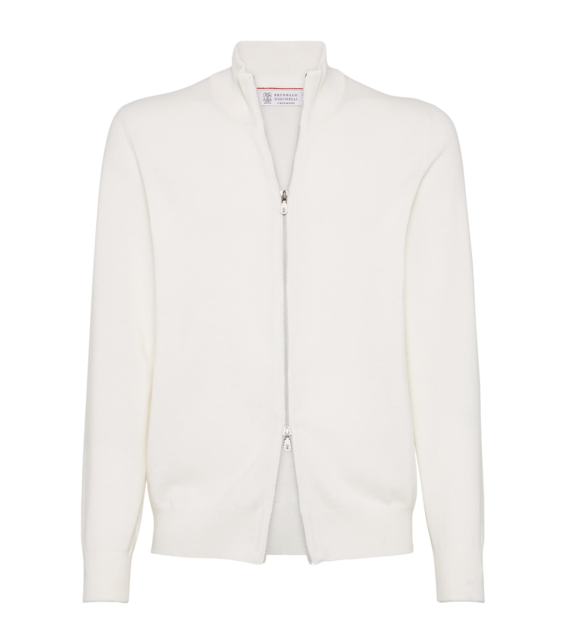 Brunello Cucinelli Funnel-neck Cashmere Cardigan In White
