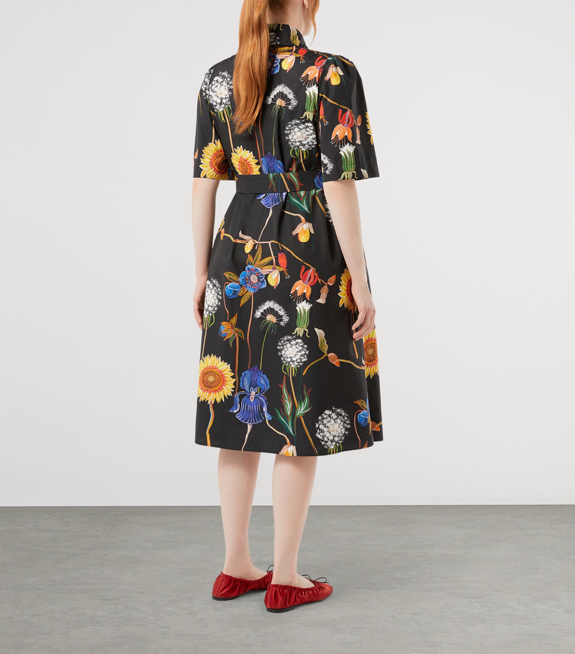 Marina Rinaldi Womens Cotton Printed Midi Shirt Dress Black Image 4