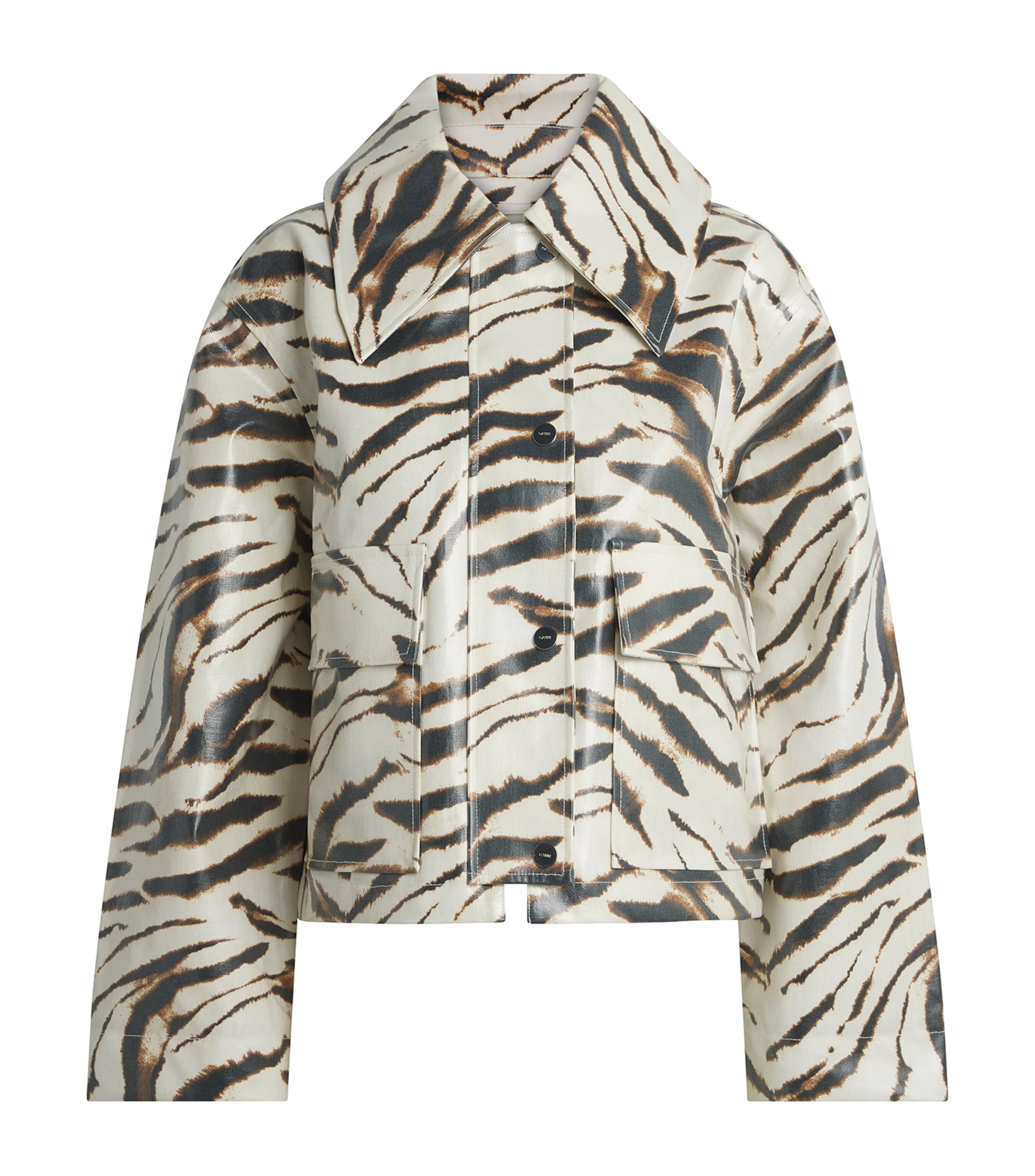 GANNI Womens Laminated Zebra Jacket Egret Image 1