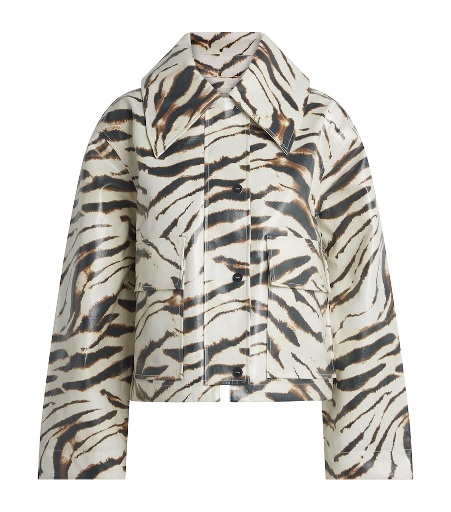 GANNI Womens Laminated Zebra Jacket Egret Image 1