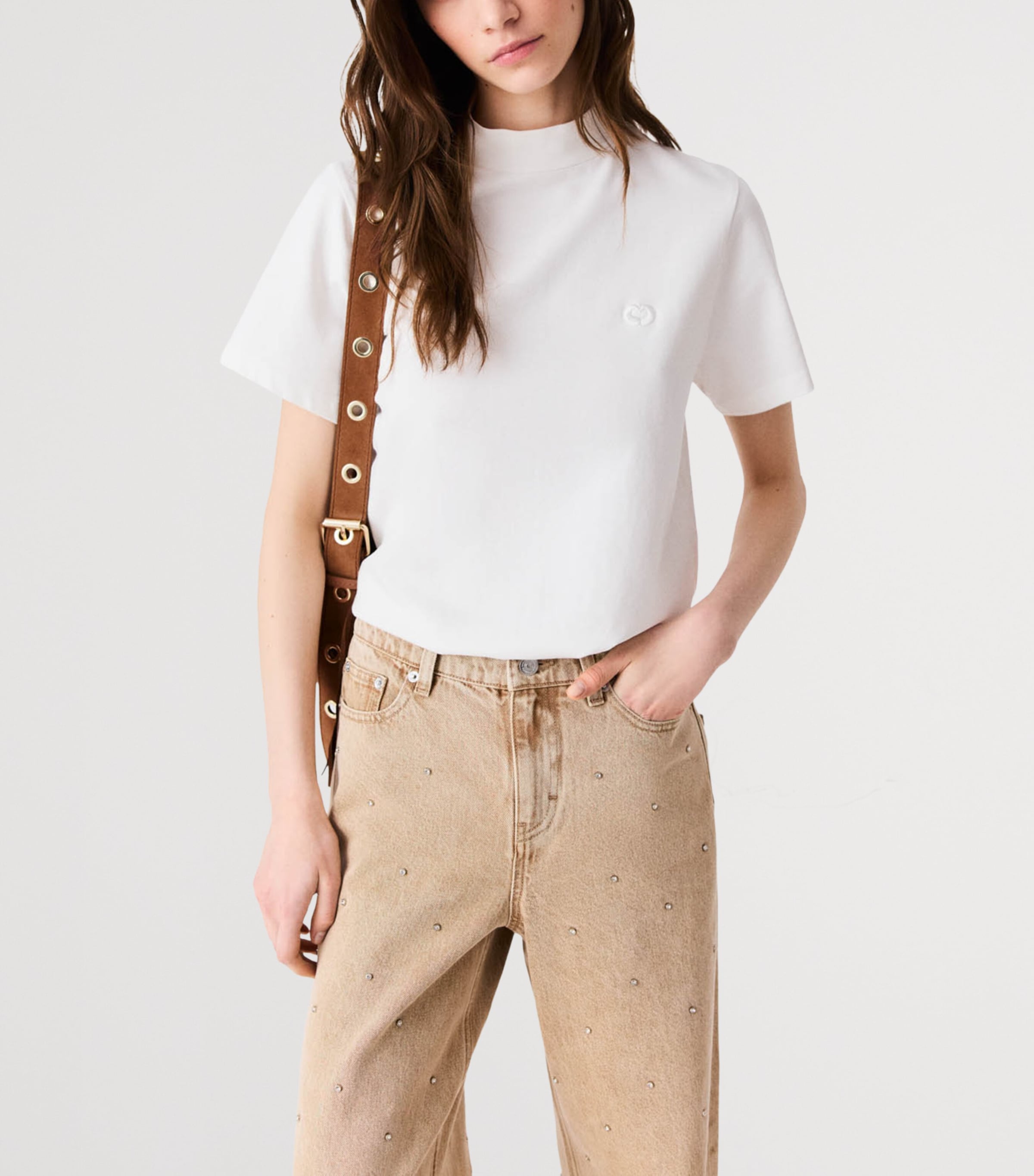 Maje Womens Funnel-Neck Zipped T-Shirt White Image 5