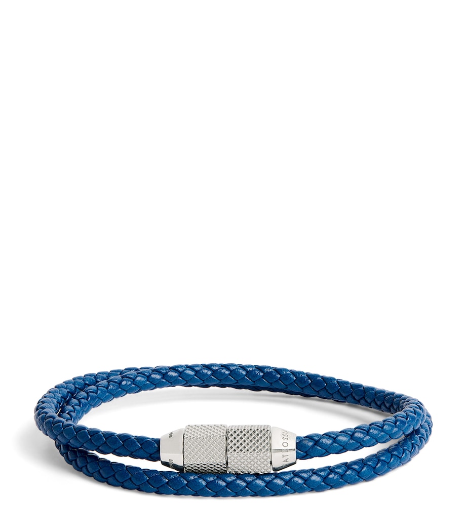 Leather Hexade Pop Braided Bracelet SILVER/ BLUE Image 1