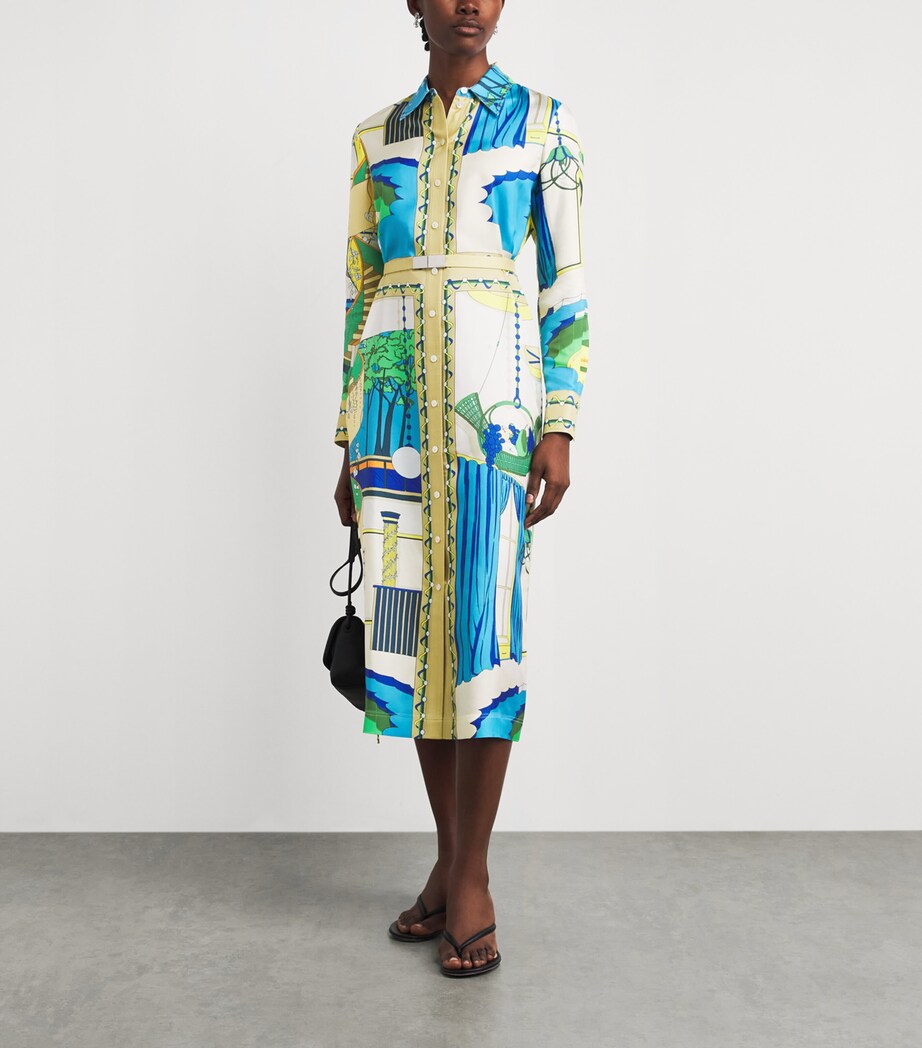 Tory Burch Womens Silk Printed Midi Shirt Dress The Pool Blue Image 2