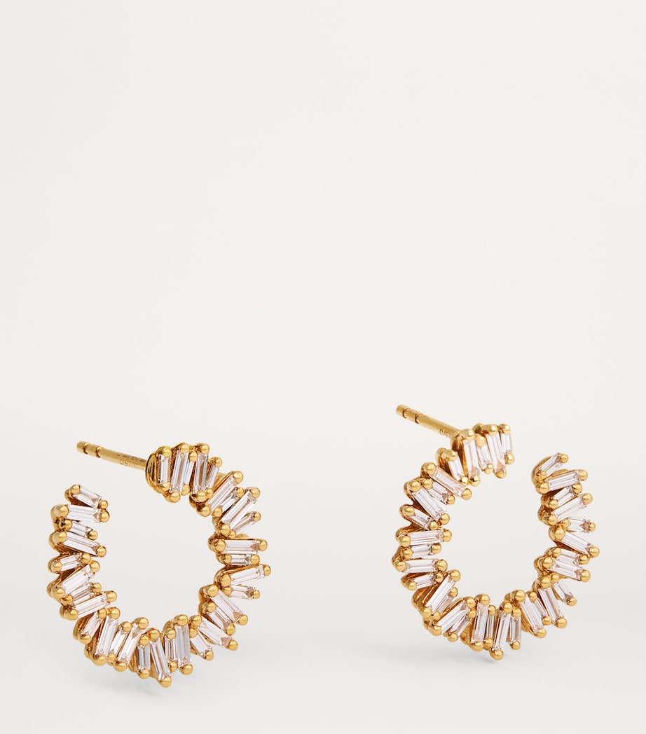 Yellow Gold and Diamond Classic Fireworks Mini Hoops 18K YG/WD Image 3