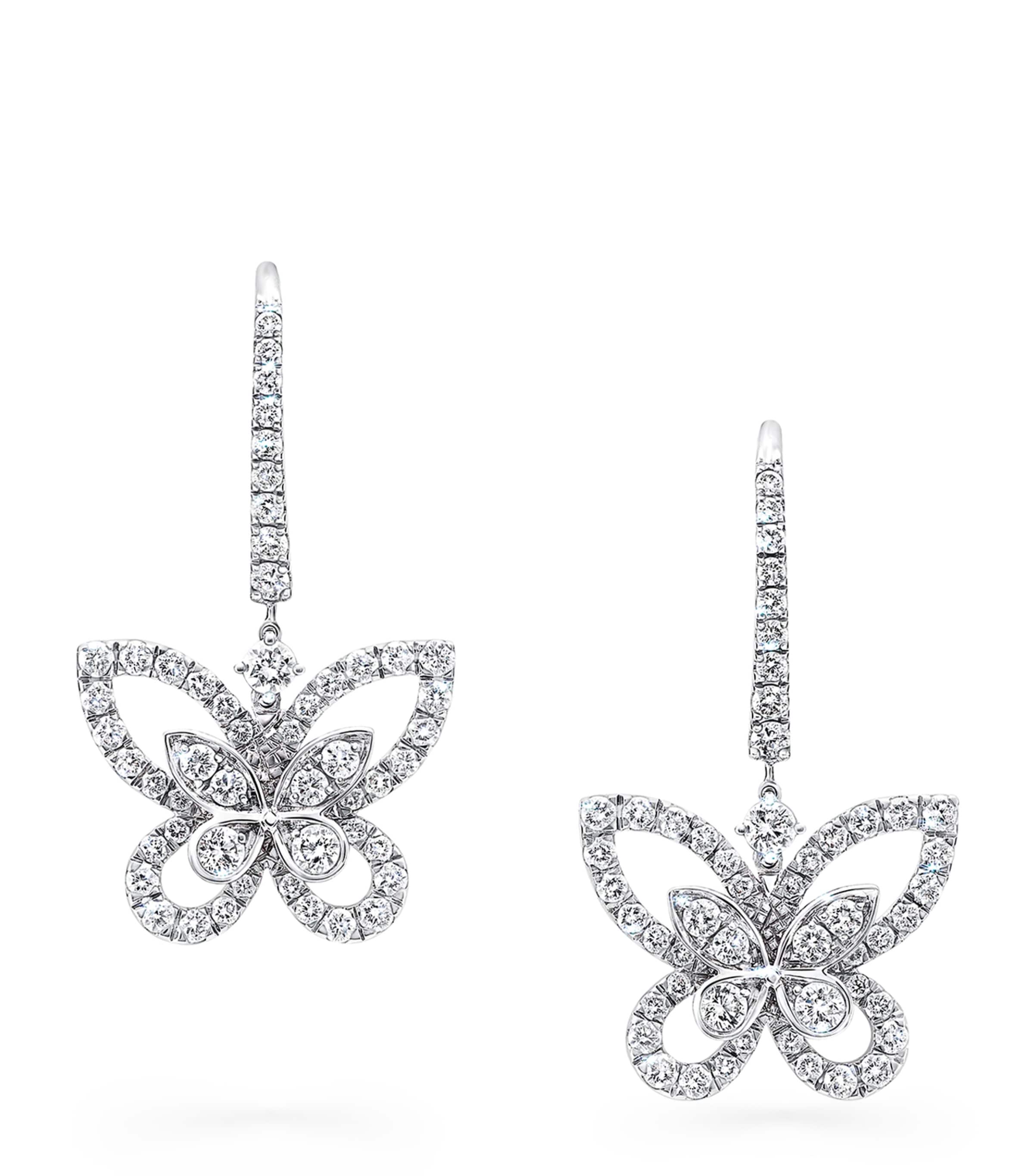 White Gold and Diamond Butterfly Drop Earrings WHITE GOLD Image 1