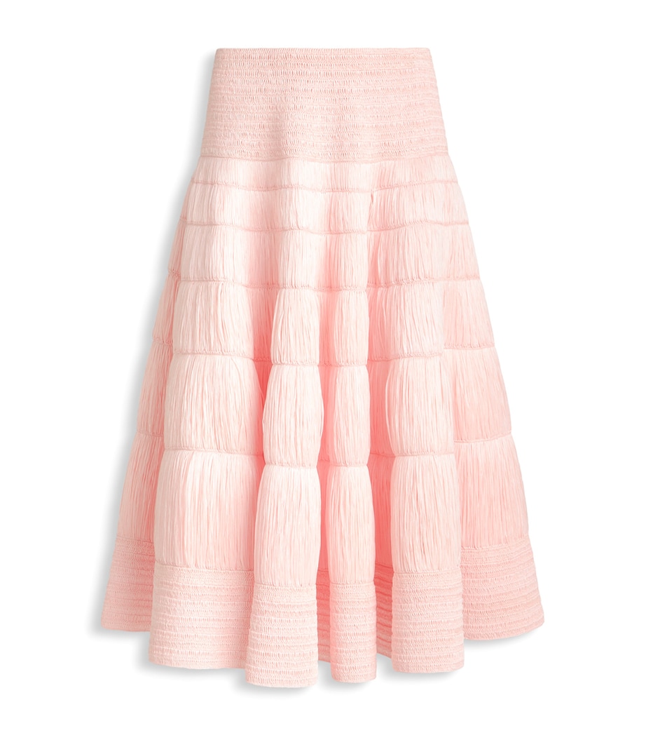 Alaïa Womens Faux Raffia Midi Skirt Pink Image 1