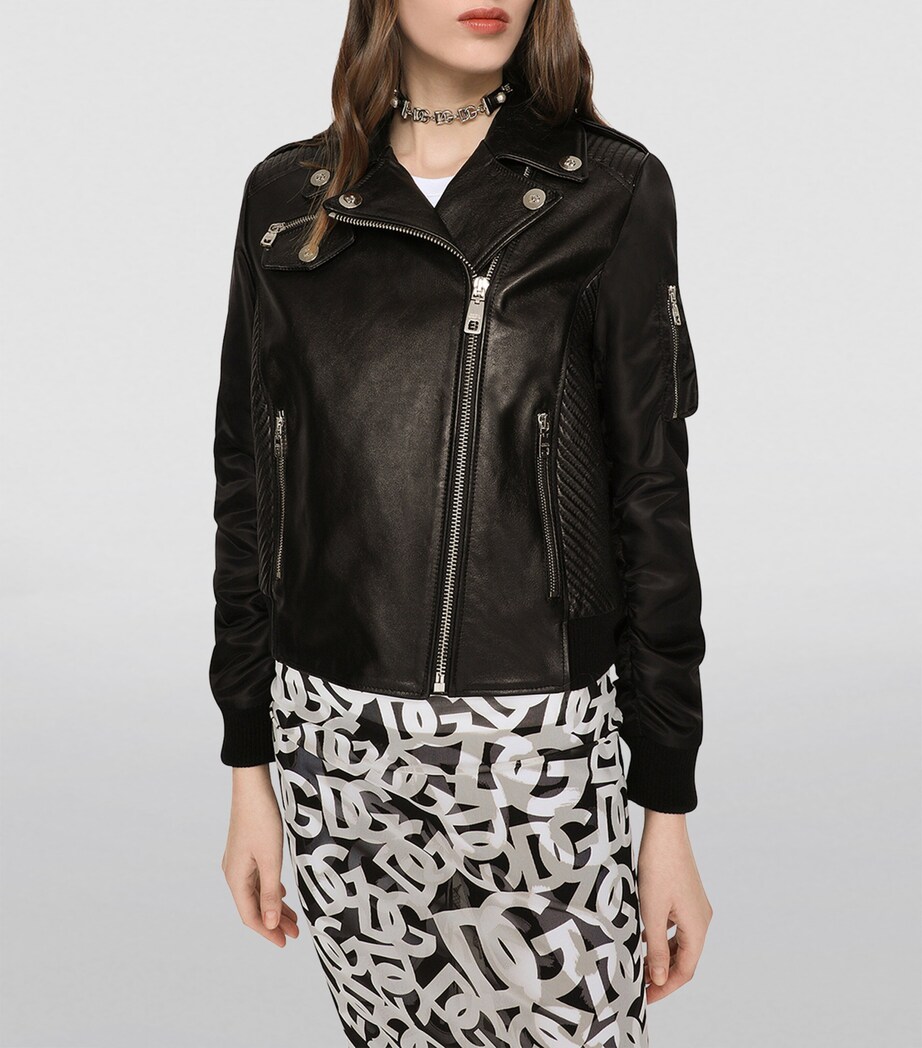 Dolce&Gabbana Womens Leather Biker Jacket Black Image 5