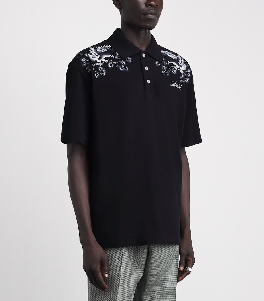 AMIRI Mens Cotton Floral-Embroidered Polo Shirt Black Image 4