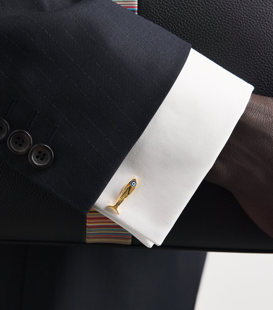 Tateossian Gold-Plated Sterling Silver Feng Shui Fish Cufflinks Yellow Gold Colour Image 2