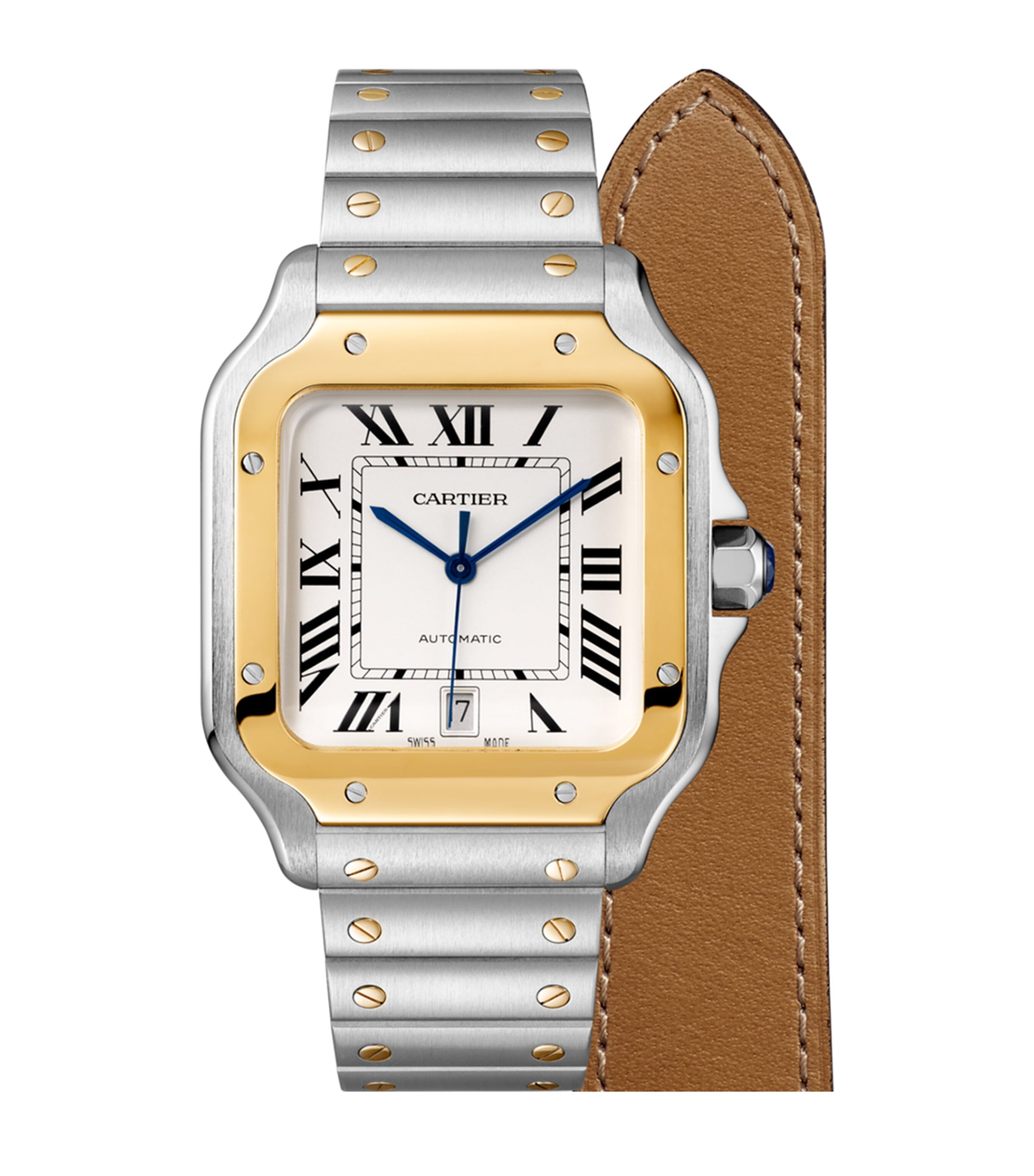 Stainless Steel and Yellow Gold Santos de Cartier Watch 39.8mm WHITE Image 2