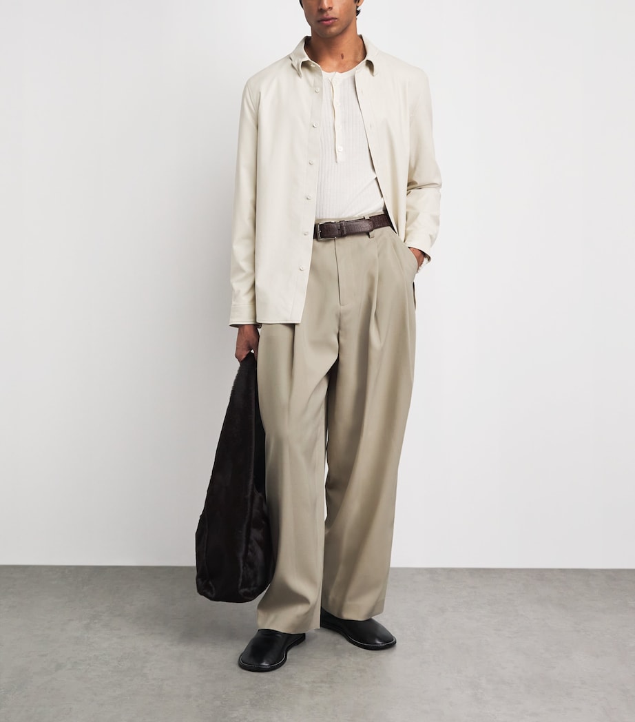 System Mens Double-Pleat Wide-Leg Trousers Khaki Beige Image 2