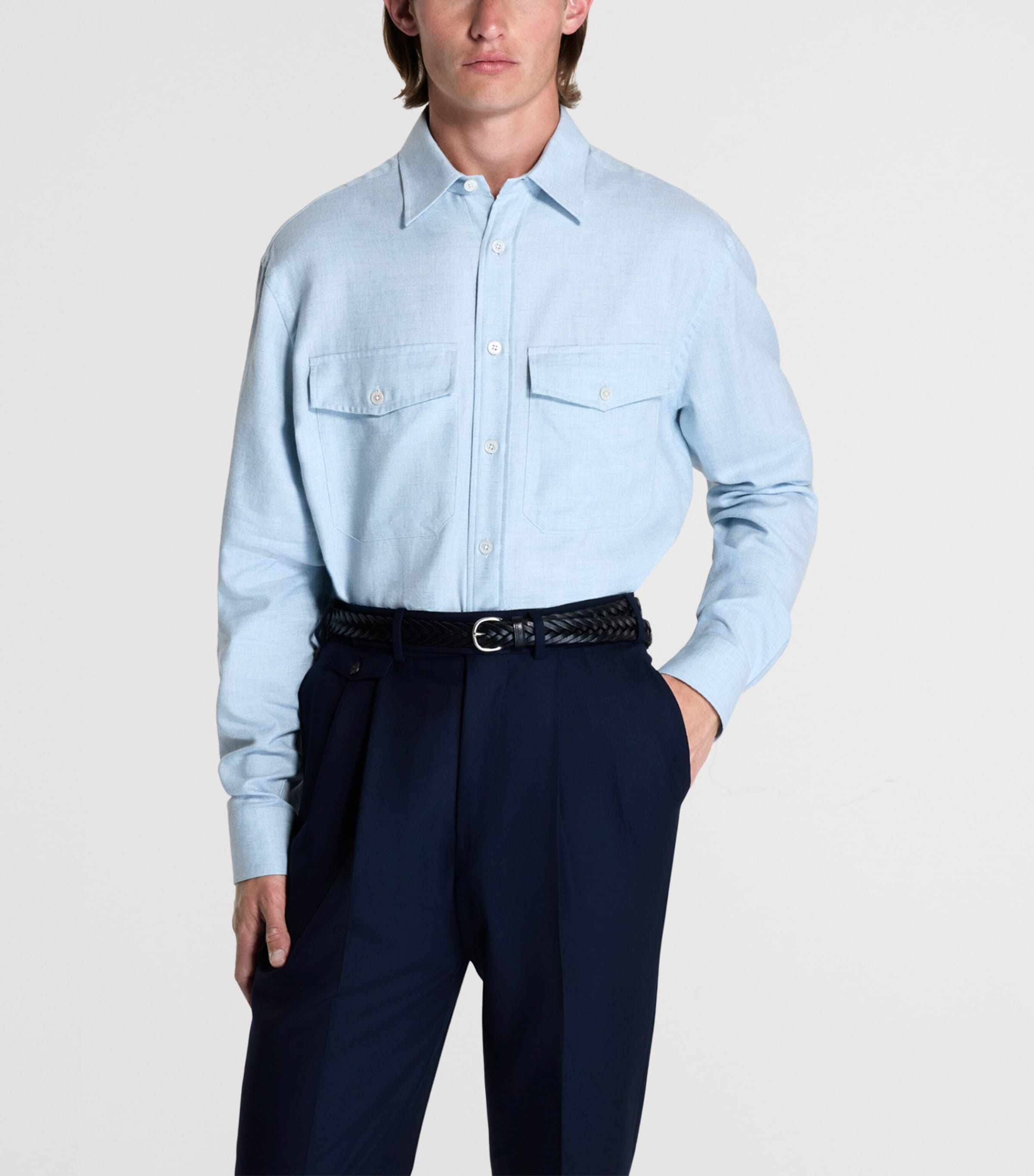 Dunhill Mens Cotton-Cashmere Shirt Blue Image 4