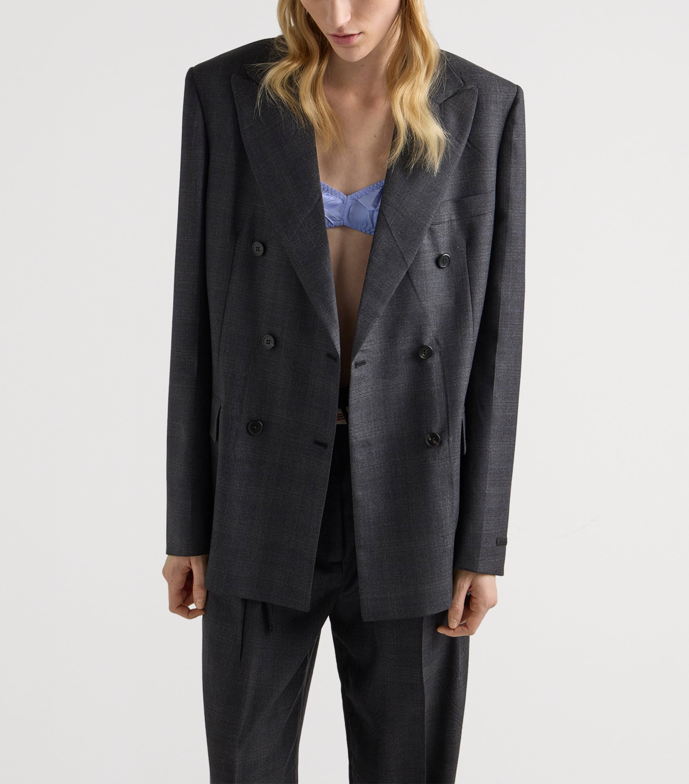 Prada Womens Wool Check Double-Breasted Blazer Image 4